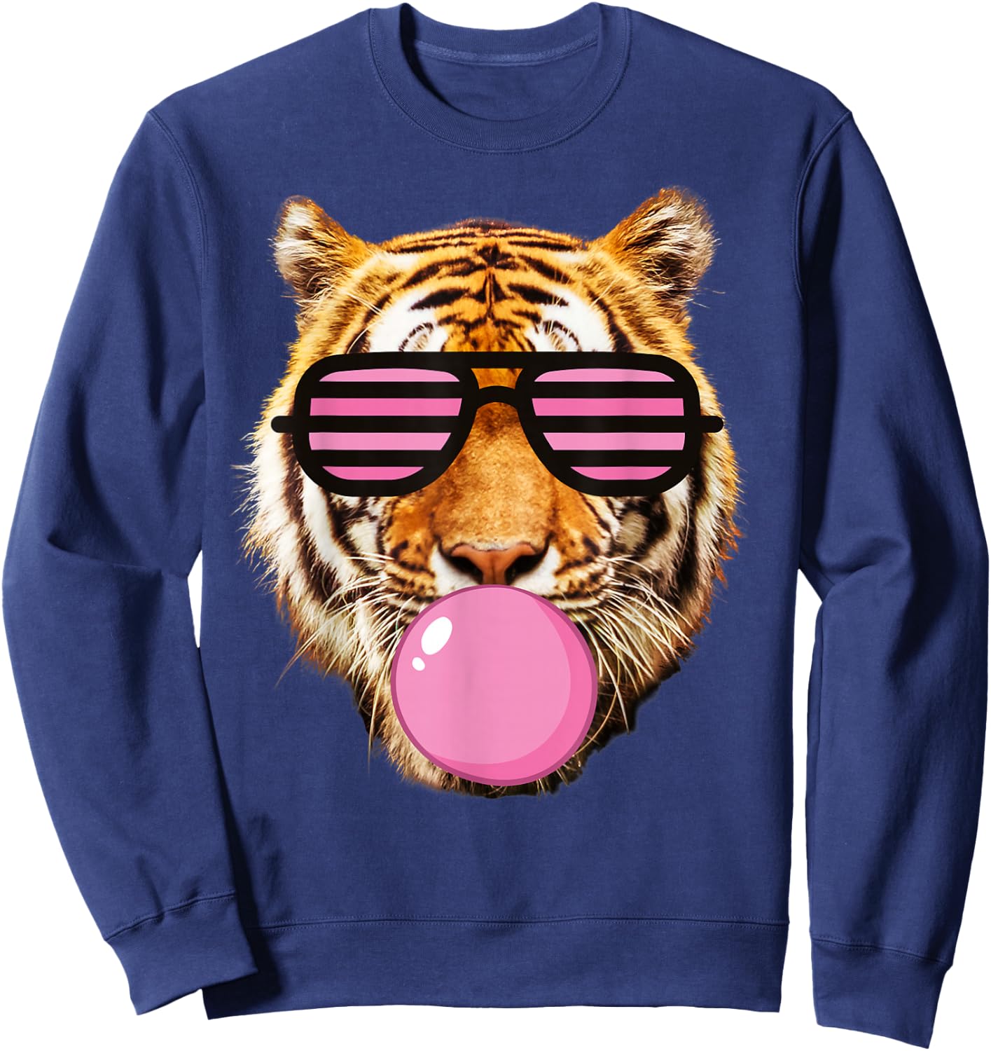 Pink Gum tiger Stripe Cute Tiger with Glasses Sweatshirt - Sweatshirt | Navy