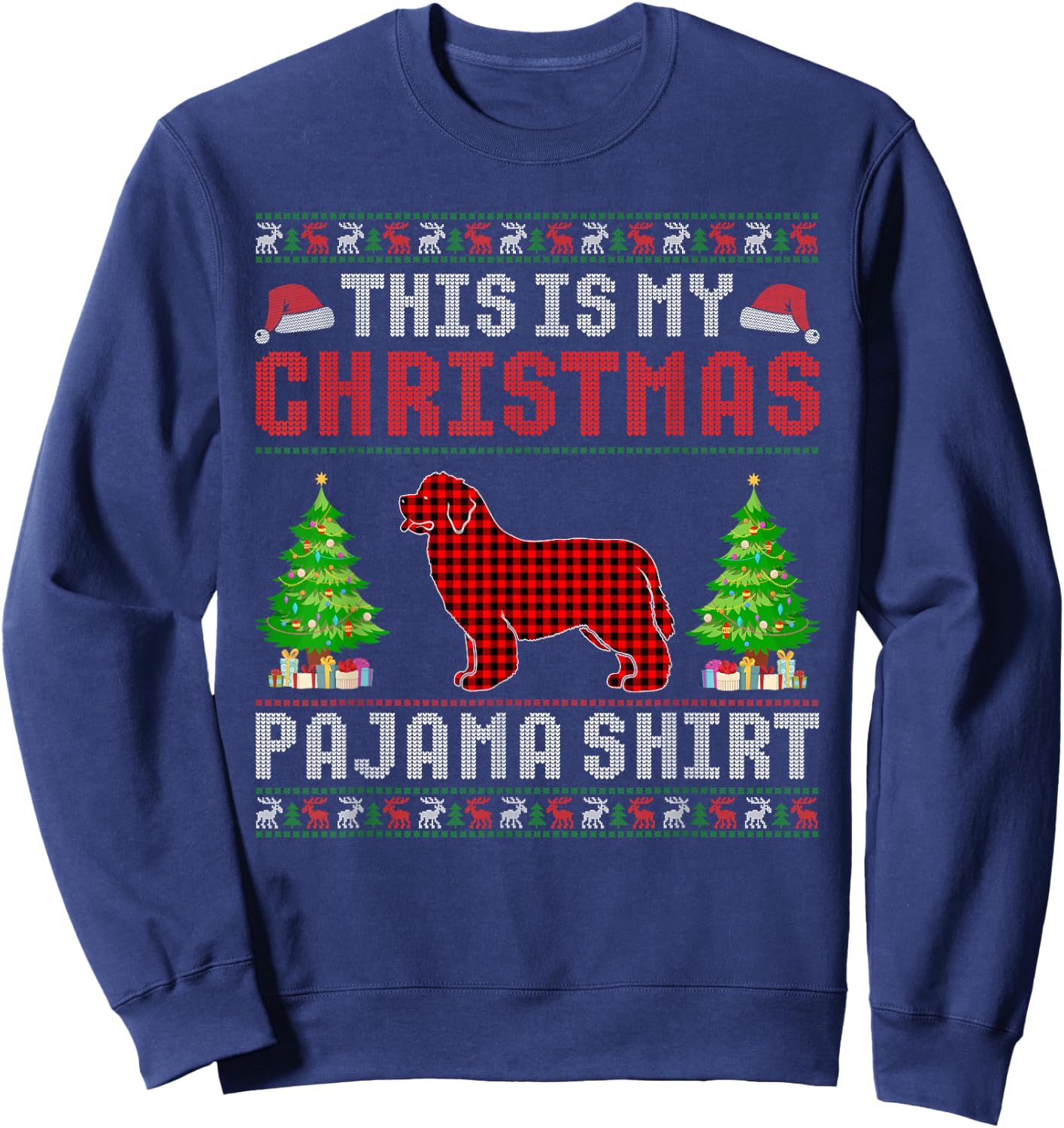 This is My Christmas Pajama Newfoundland Dog Ugly Sweater Women Kids Sweatshirt - Sweatshirt | Navy