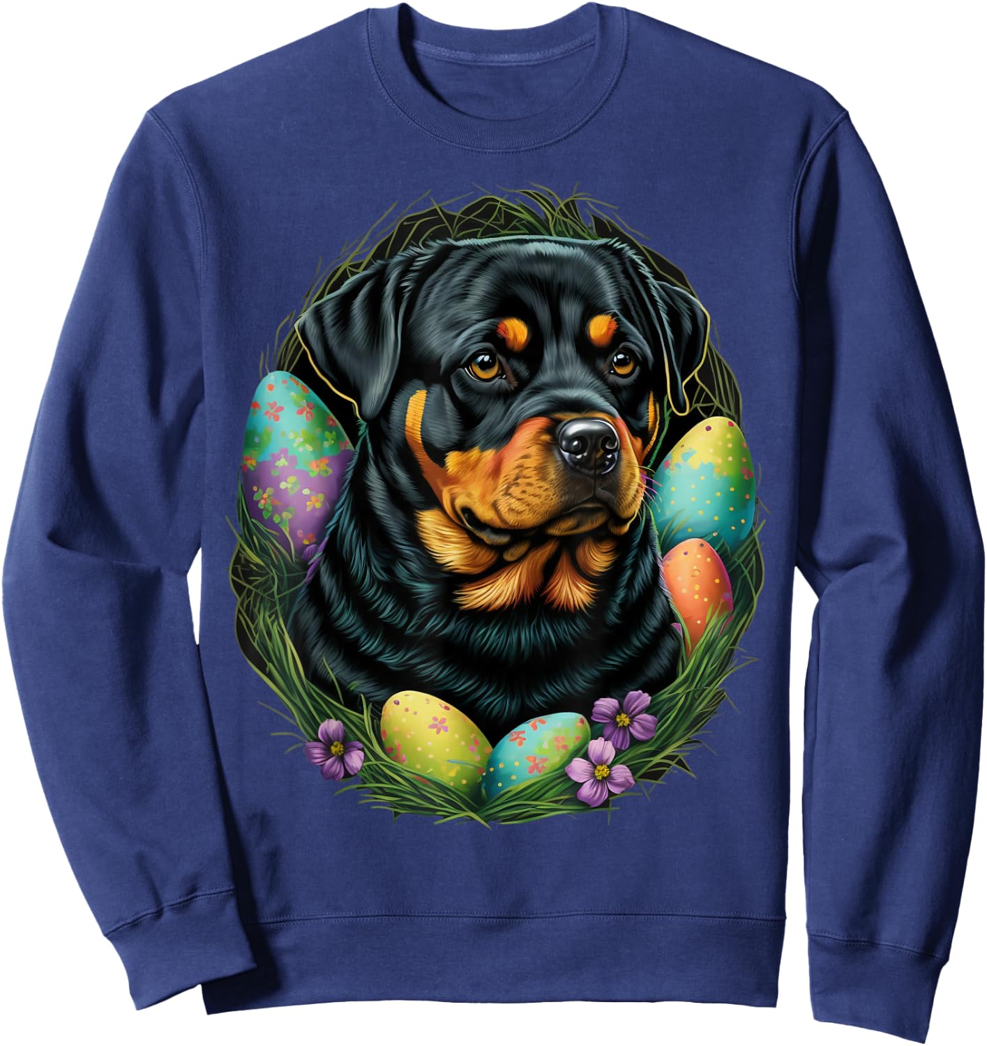 Easter Rottweiler Bunny Eggs Dog on Easter Rottweiler Sweatshirt - Sweatshirt | Navy