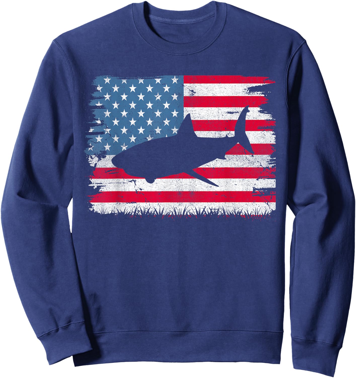 Shark American Flag USA 4th of July Men Women Boys Girls Sweatshirt - Sweatshirt | Navy