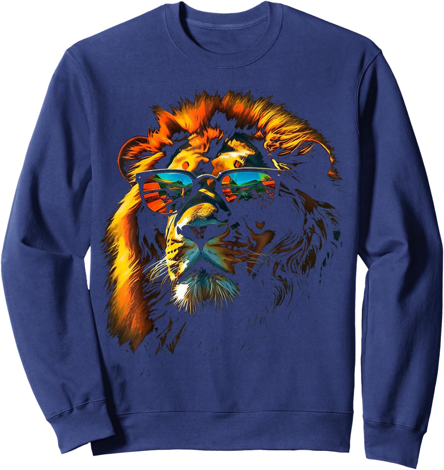 Lion Artwork Sunglasses Colourful Art Zoo Animal Lion Sweatshirt - Sweatshirt | Navy