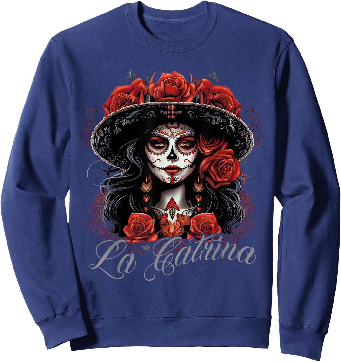 La Catrina Costume Unique Day of the Dead Dress - Women's Black X-Small Classic Fit Dress - Short Sleeve - Solid - - Pull On - 1 Count - Machine Wash Sweatshirt - Sweatshirt | Navy