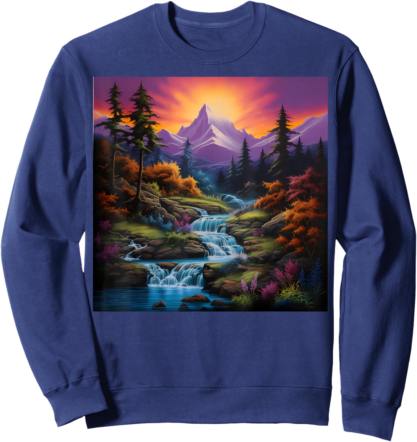 Fall Landscape Art Mountain River and Waterfalls for Hiking Sweatshirt - Sweatshirt | Navy