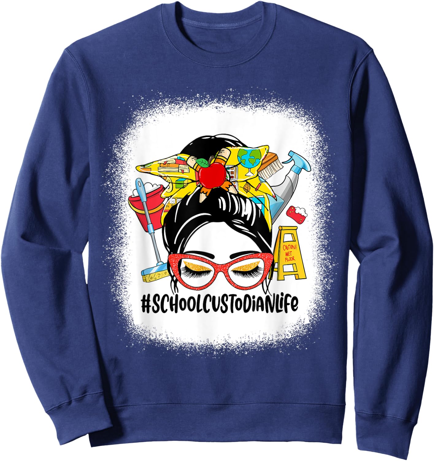 School Custodian Life Messy Bun Women School Custodian Gifts Sweatshirt - Sweatshirt | Navy