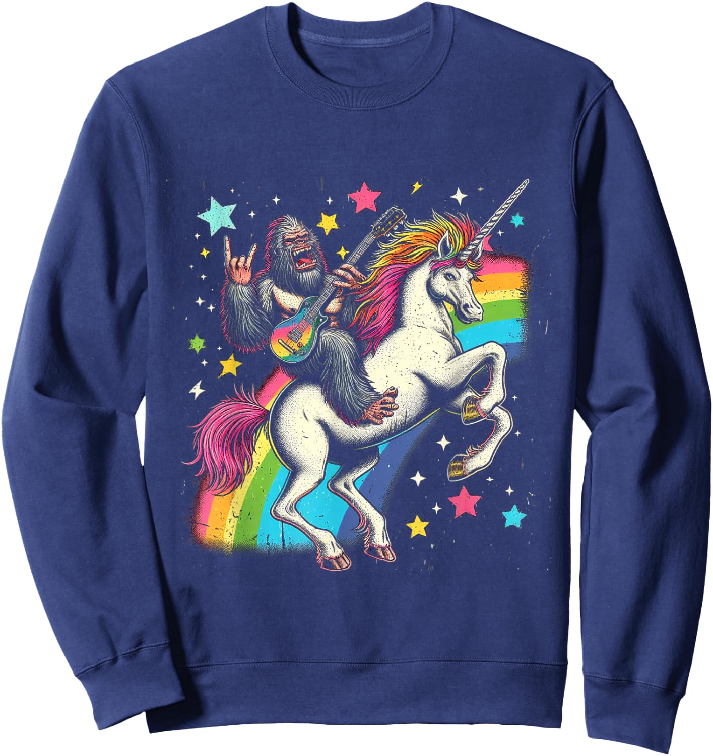 Funny Bigfoot Riding a Rainbow Unicorn Sweatshirt - Sweatshirt | Navy