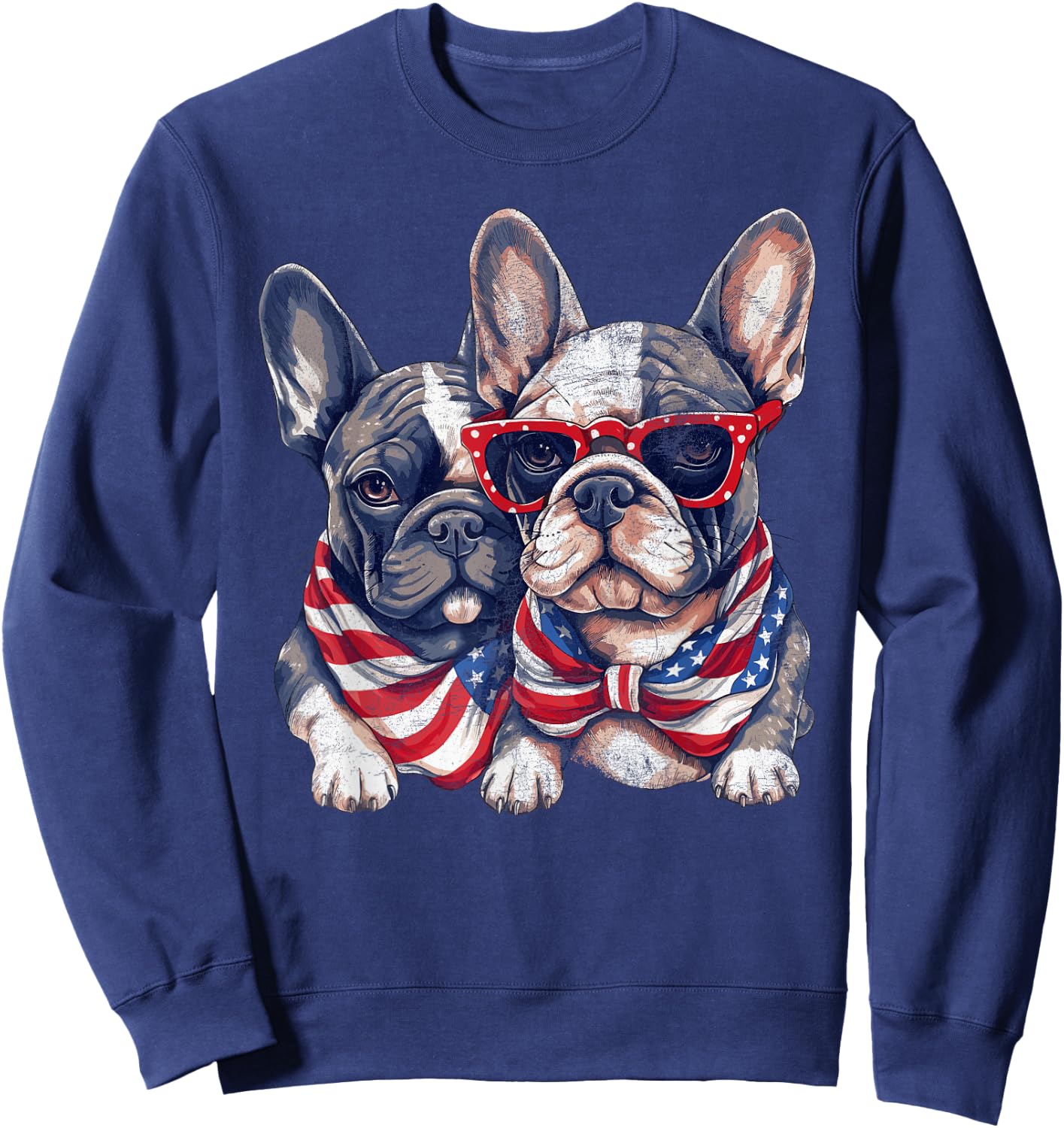 French Bulldog American Flag Patriotic 4th of July Frenchie Women Kids Men Sweatshirt - Sweatshirt | Navy