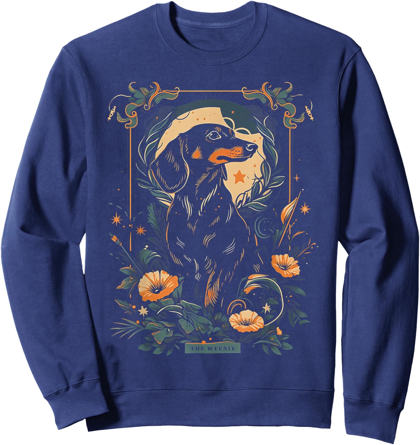 The Weenie Tarot Card | Dachshund Mom Dad Weiner Dog Sweatshirt - Sweatshirt | Navy