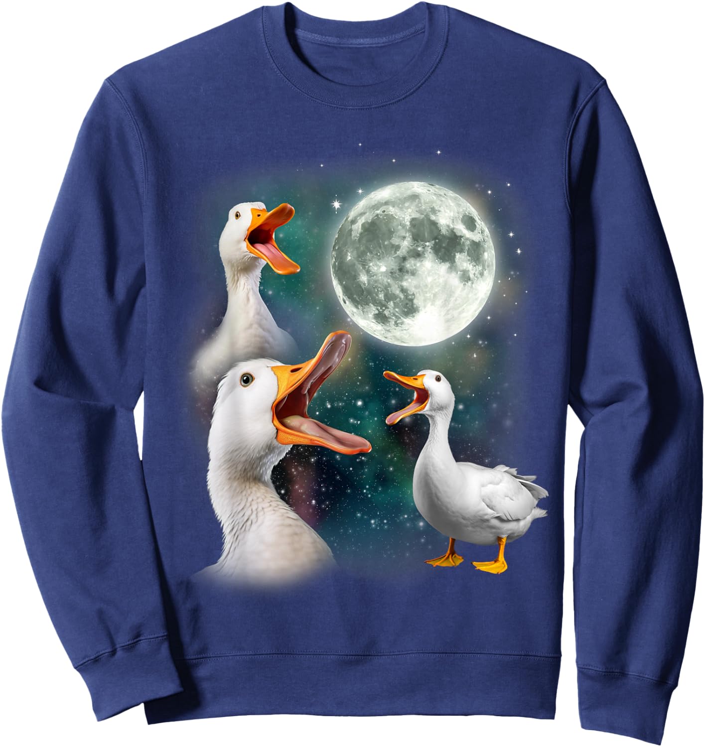 3 Ducks Howl At Moon | Funny Weird Cursed Pekin Duck Lover Sweatshirt - Sweatshirt | Navy