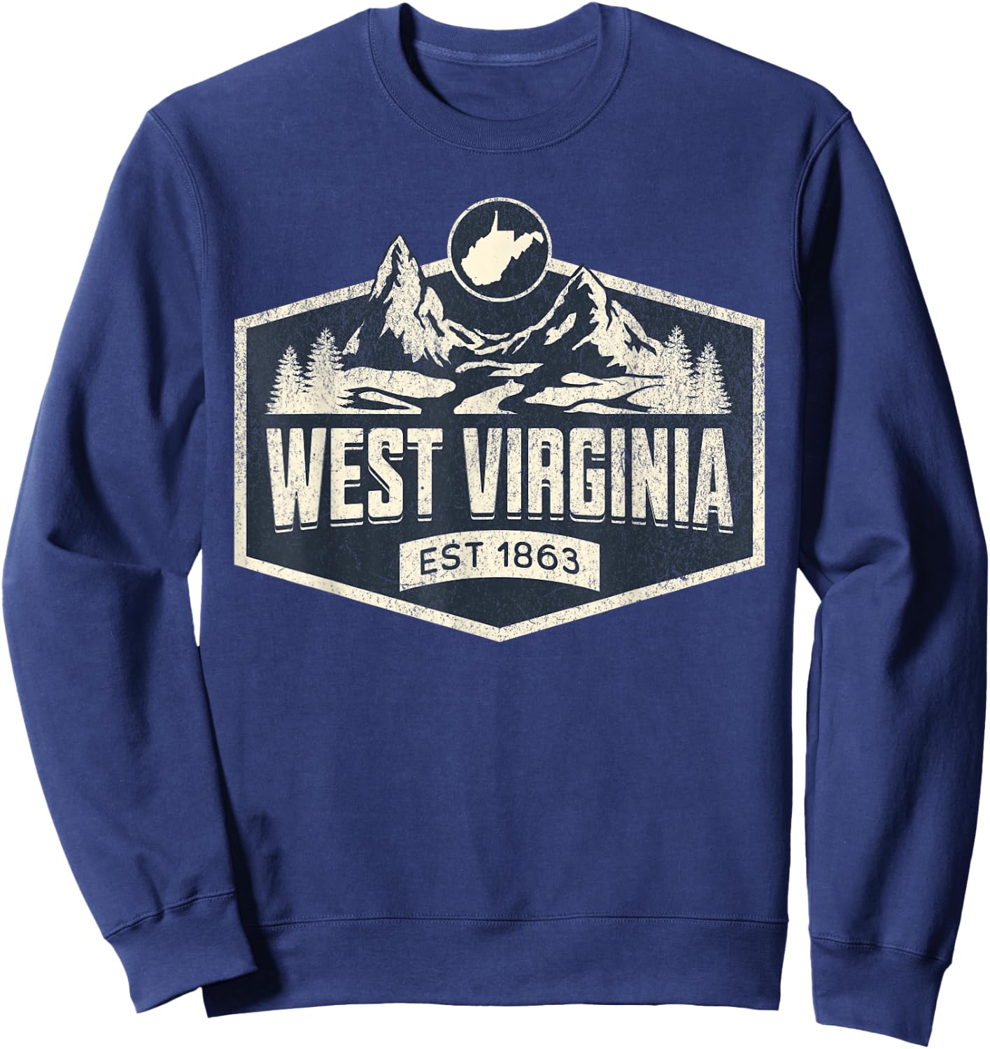 West Virginia Style -Adults Blue Small Map Sweatshirt - Sweatshirt | Navy