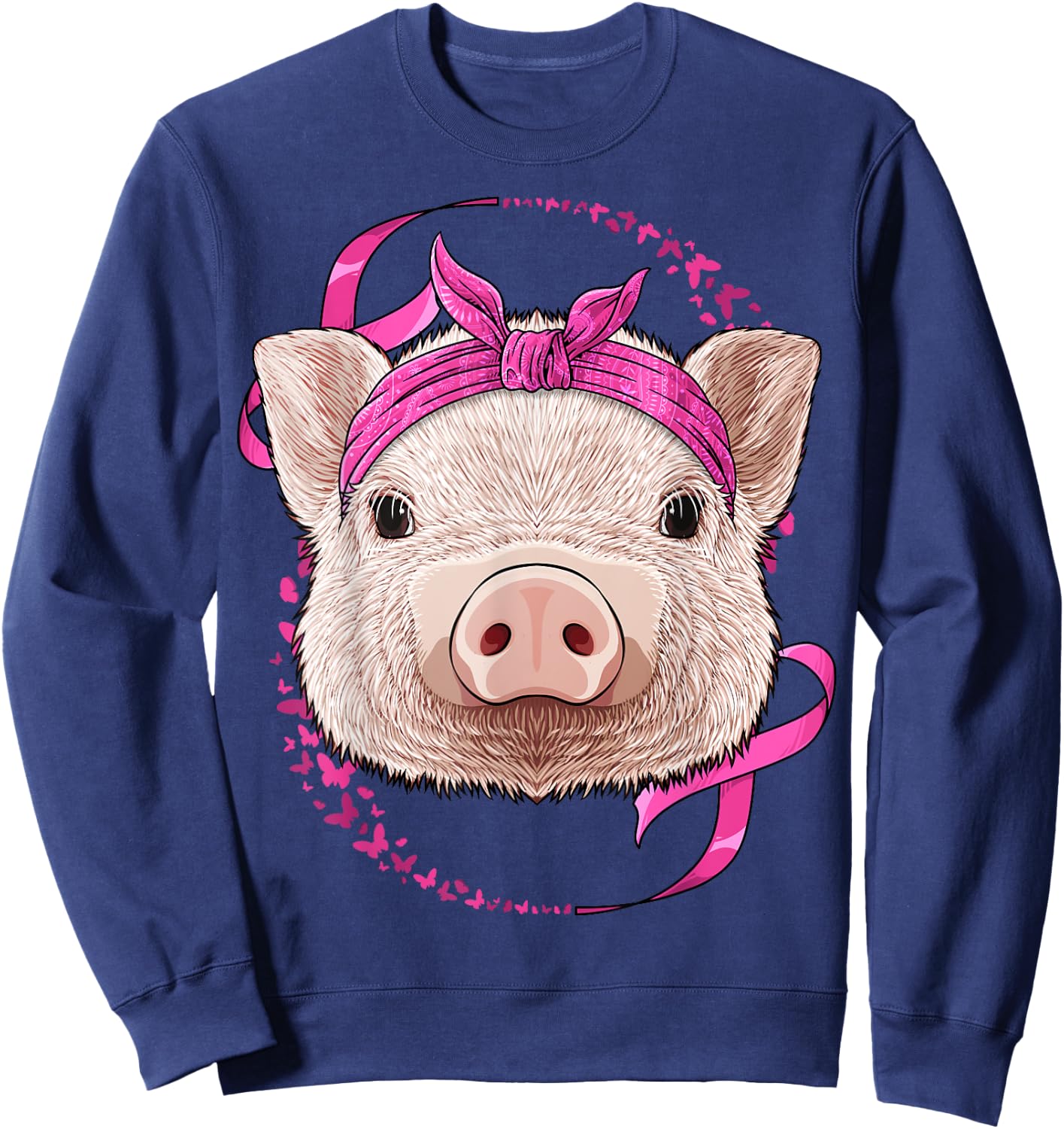 Pig Breast Cancer Awareness Pink Bandana Cancer Survivor Sweatshirt - Sweatshirt | Navy