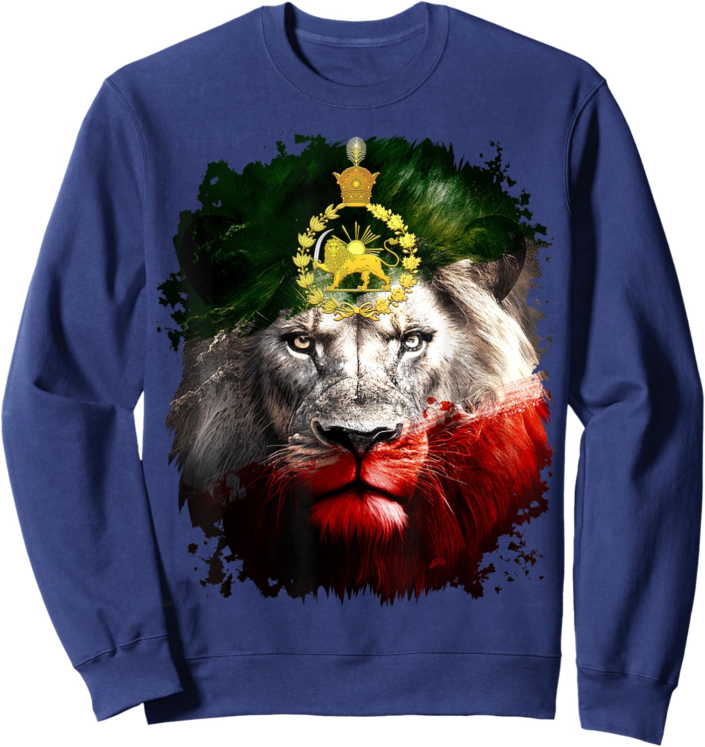 Iran flag with a golden lion head Sweatshirt - Sweatshirt | Navy