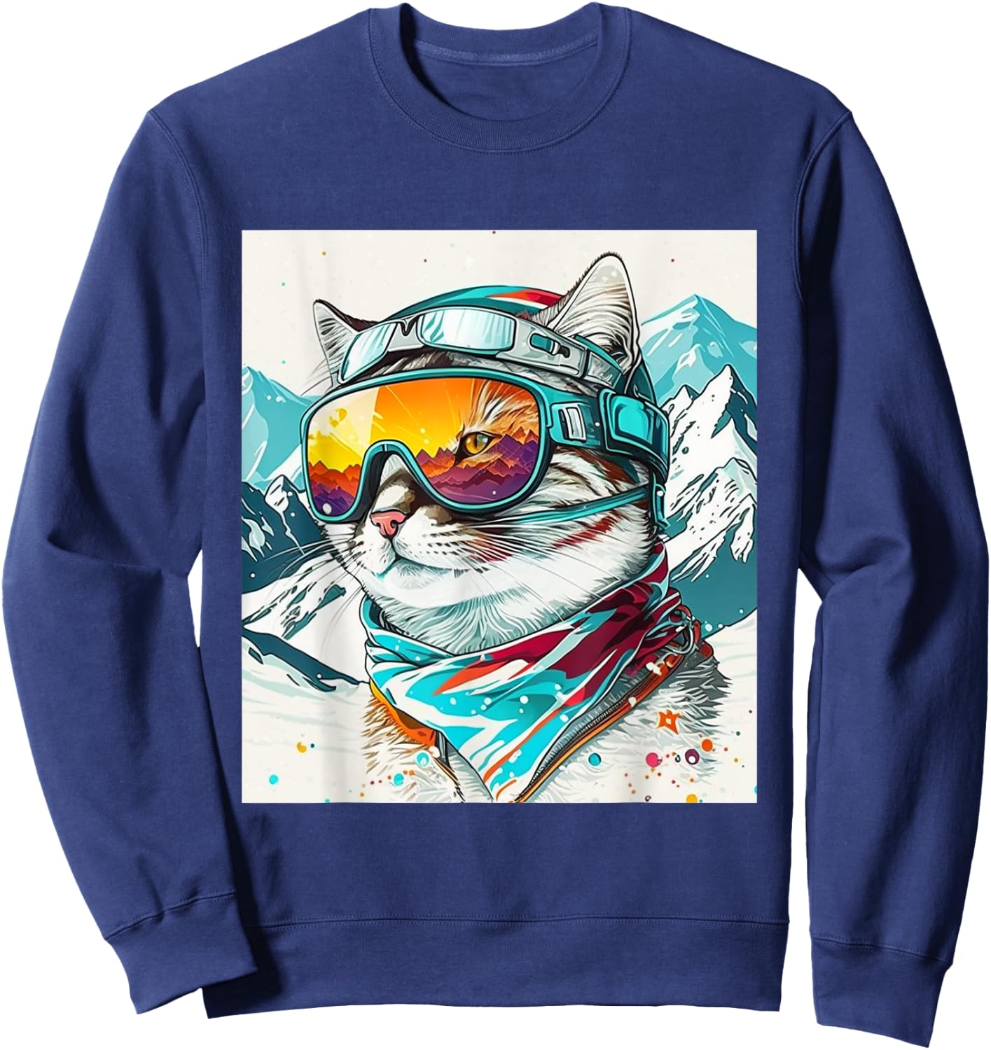 Winter Cat Ski Snowboard Snow Kitten Sweatshirt - Sweatshirt | Navy
