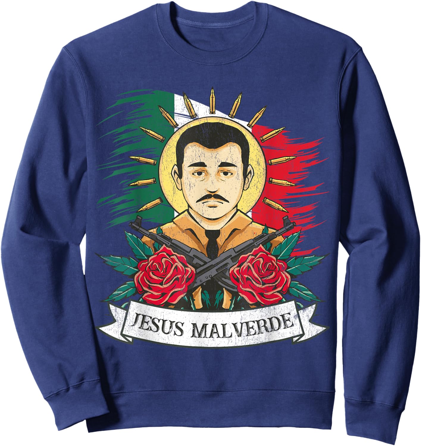 Jesus Malverde Sinaloa Mexico, Jesus Malverde Sweatshirt - Sweatshirt | Navy