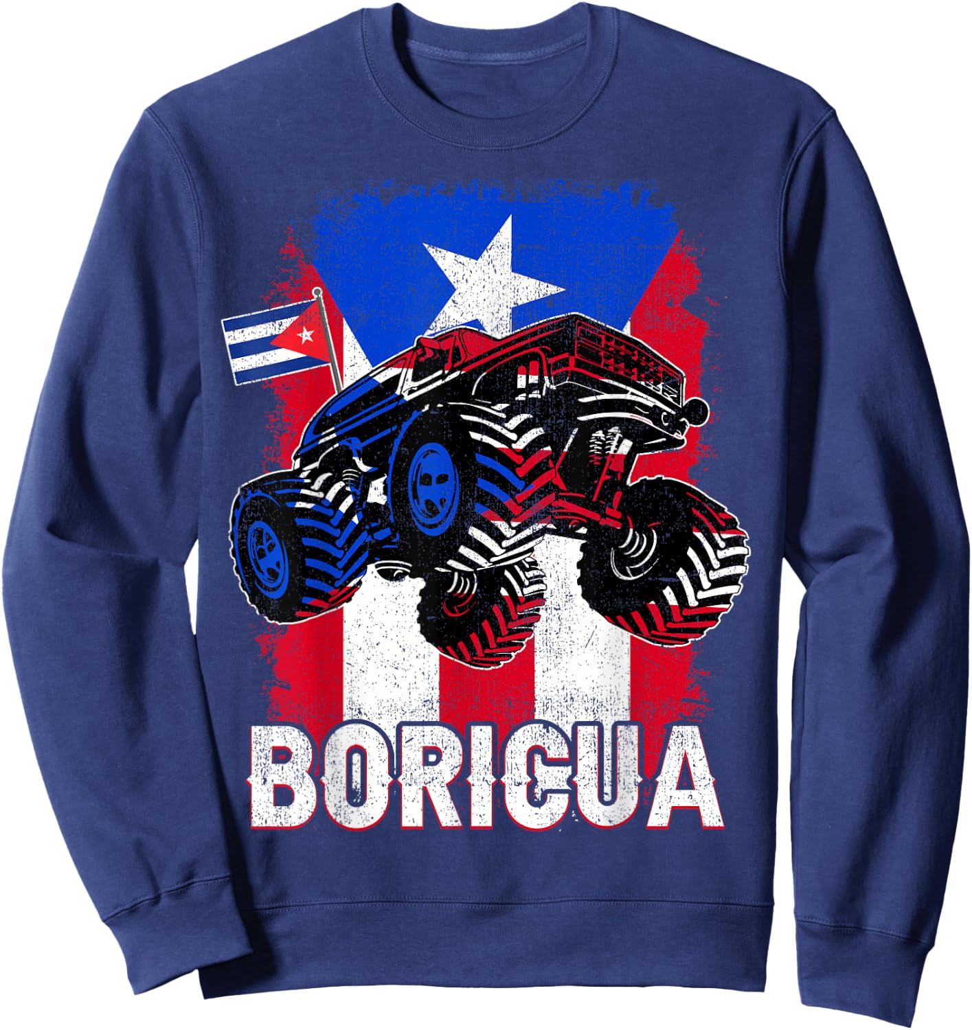 Boricua Puerto Rican Flag Monster Truck Rico Kid Boy Toddler Sweatshirt - Sweatshirt | Navy