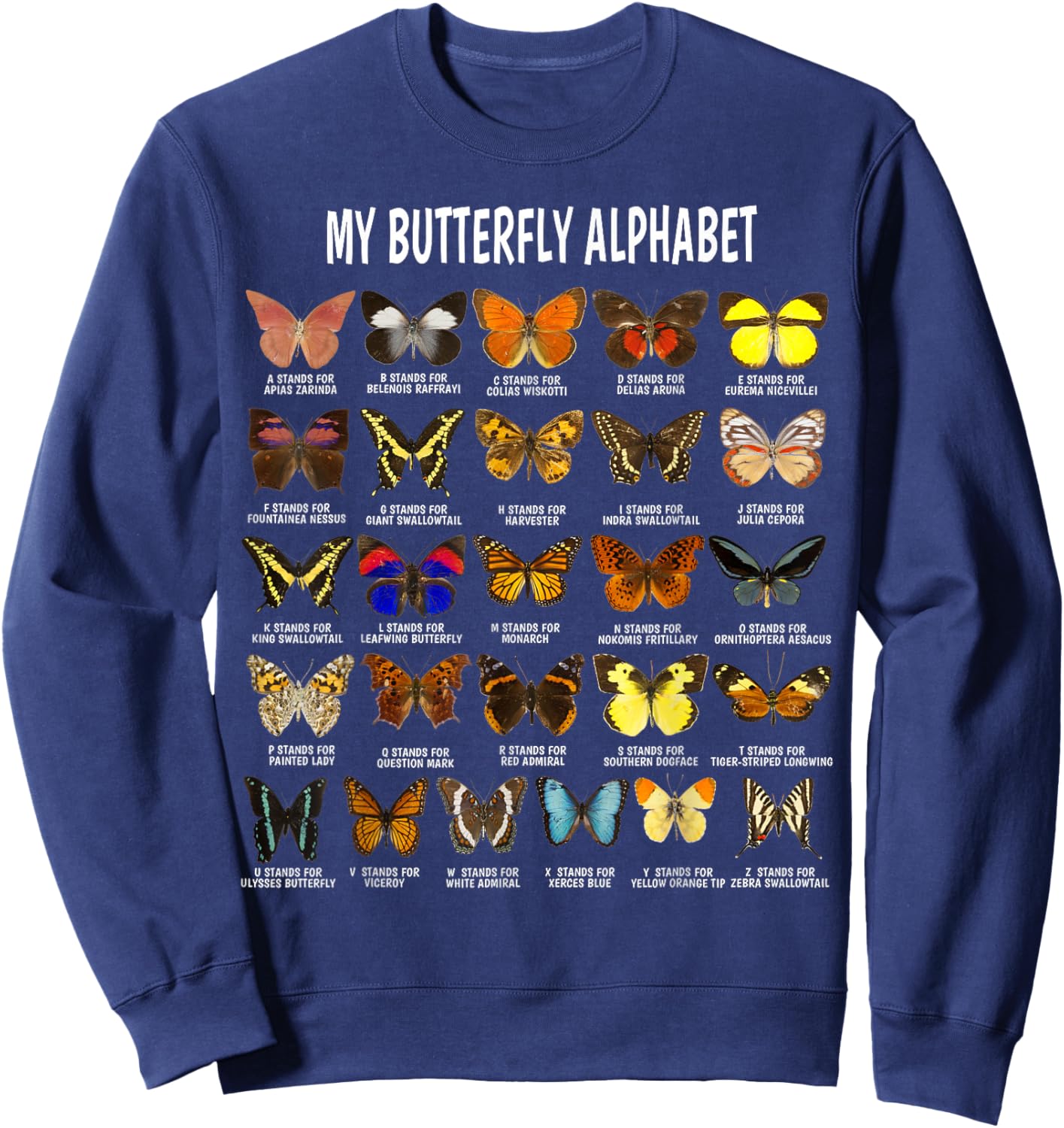 Types of Butterflies Alphabet ABC Butterfly Identification Sweatshirt - Sweatshirt | Navy