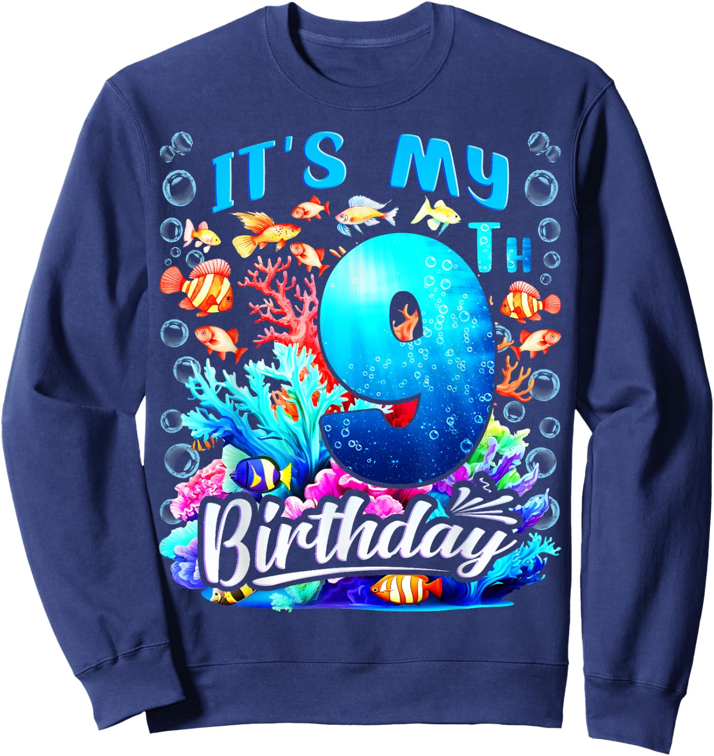 It's My 9th Birthday Boy Sea Fish Ocean Animals Aquarium Sweatshirt - Sweatshirt | Navy