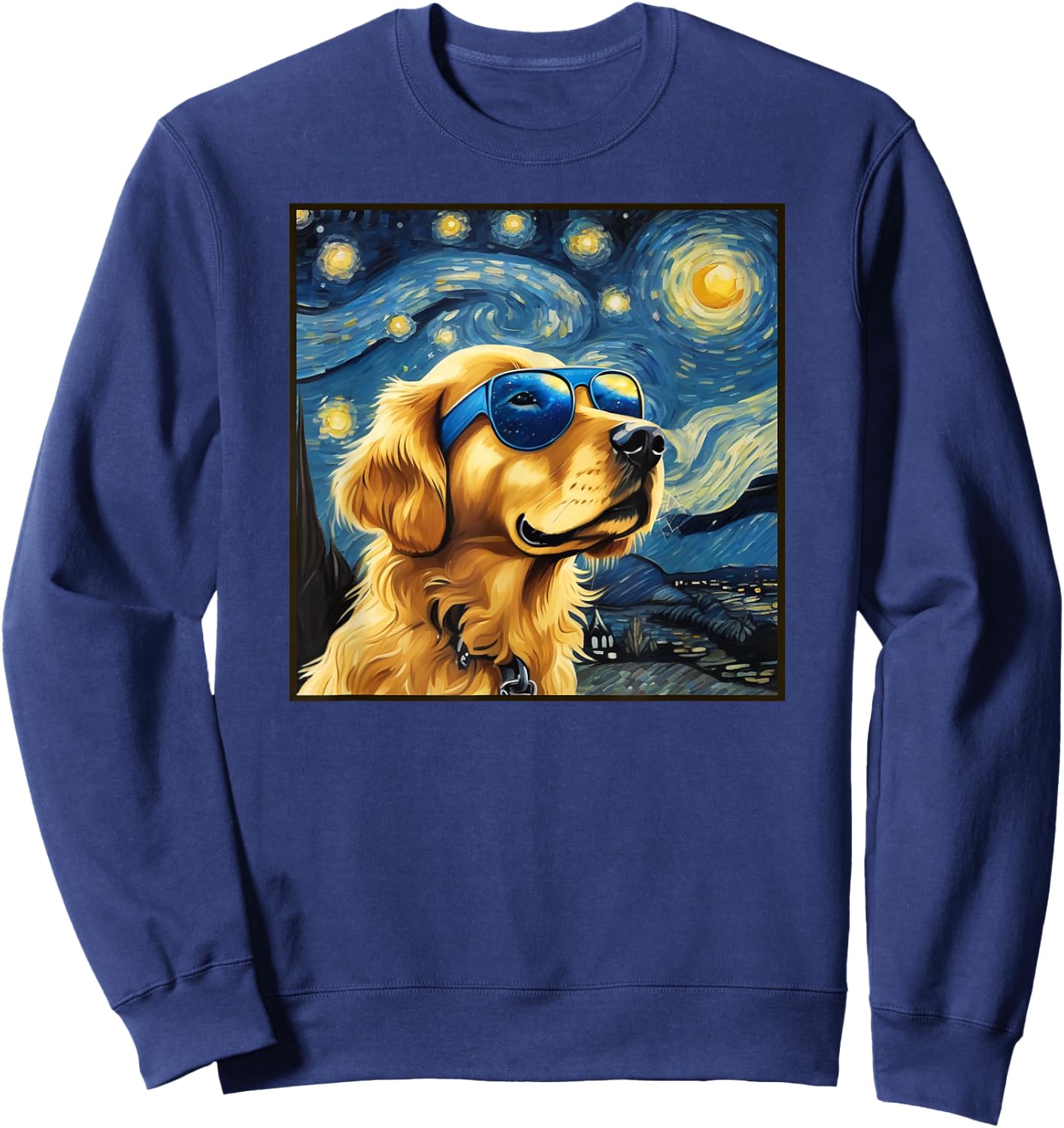 Van Gogh Starry Night Cute Dog Golden Retriever shirt Sweatshirt - Sweatshirt | Navy
