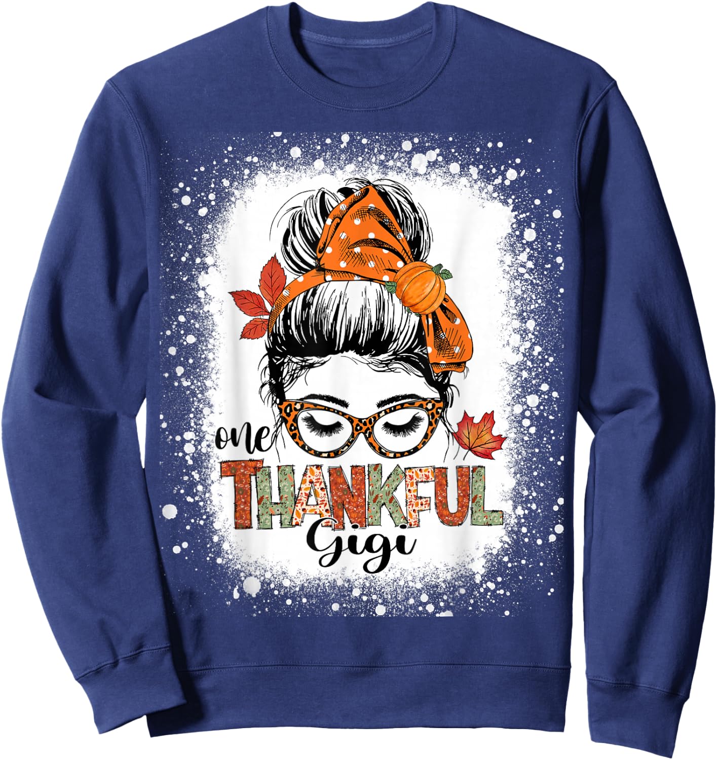 One Thankful Gigi Messy Bun Fall Autumn Thanksgiving Grandma Sweatshirt - Sweatshirt | Navy