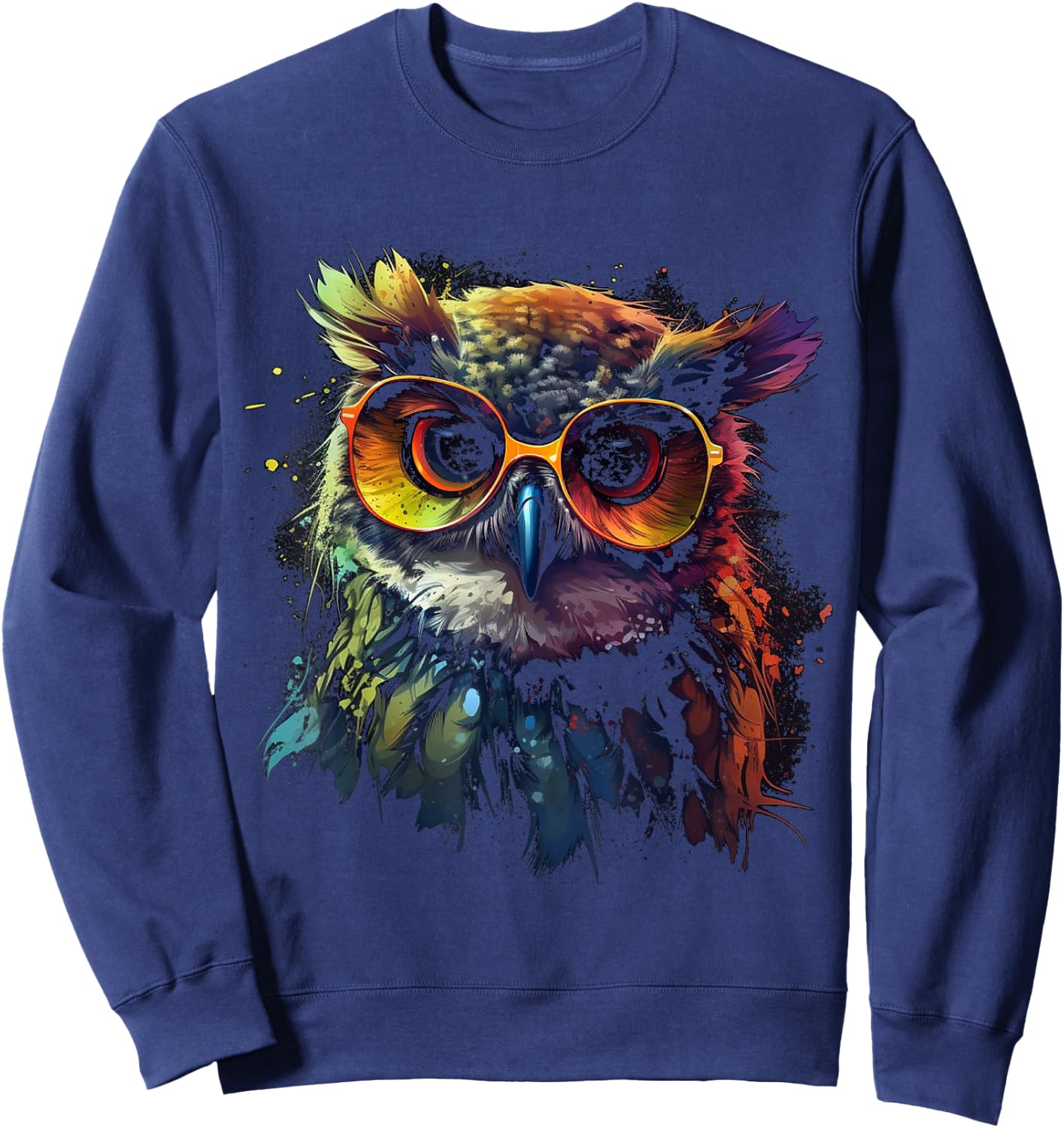 Owl Artwork - Animal Glasses Colourful Bird Art Owl Sweatshirt - Sweatshirt | Navy