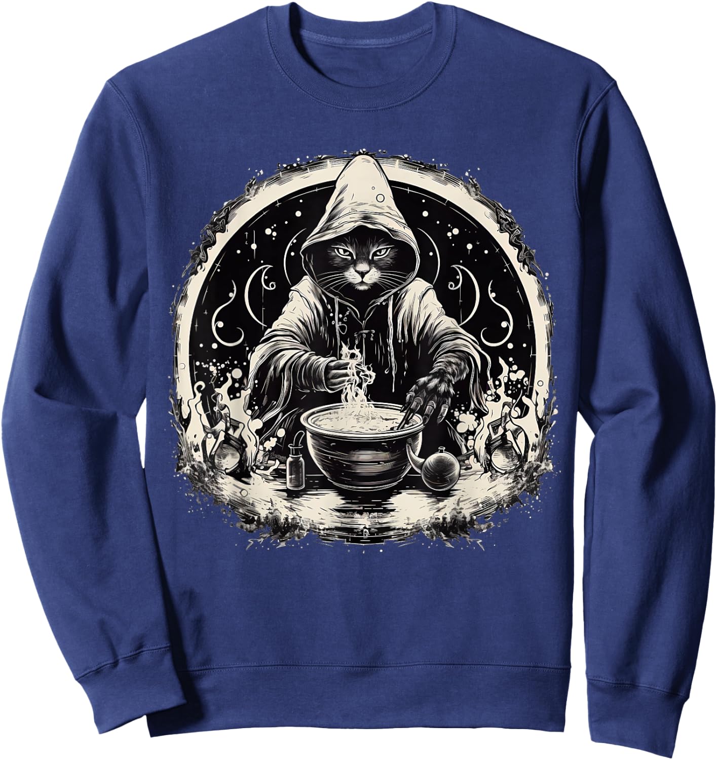 Halloween Black Cat Wizard Vintage Costume Women Sweatshirt - Sweatshirt | Navy