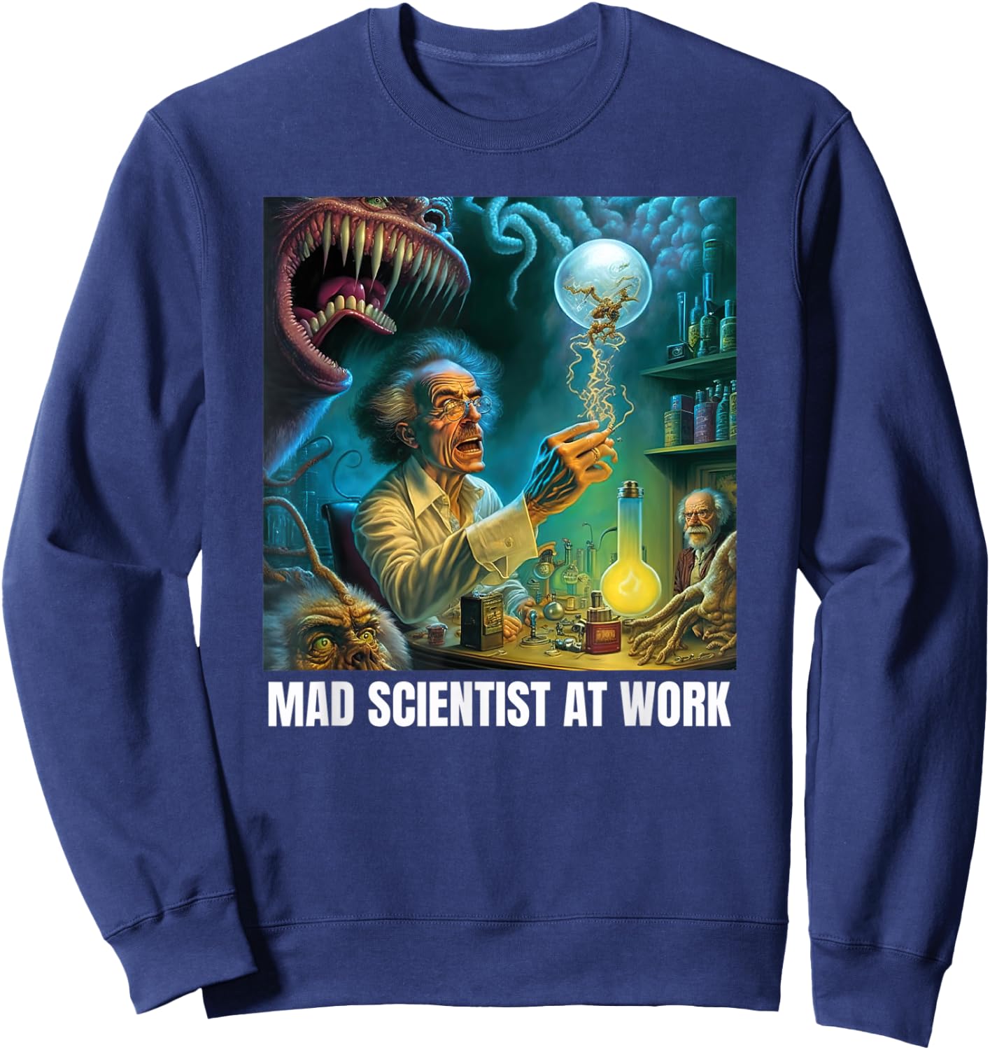 Funny Mad Scientist Fantasy Monster,Comic Nerd Lover Sweatshirt - Sweatshirt | Navy