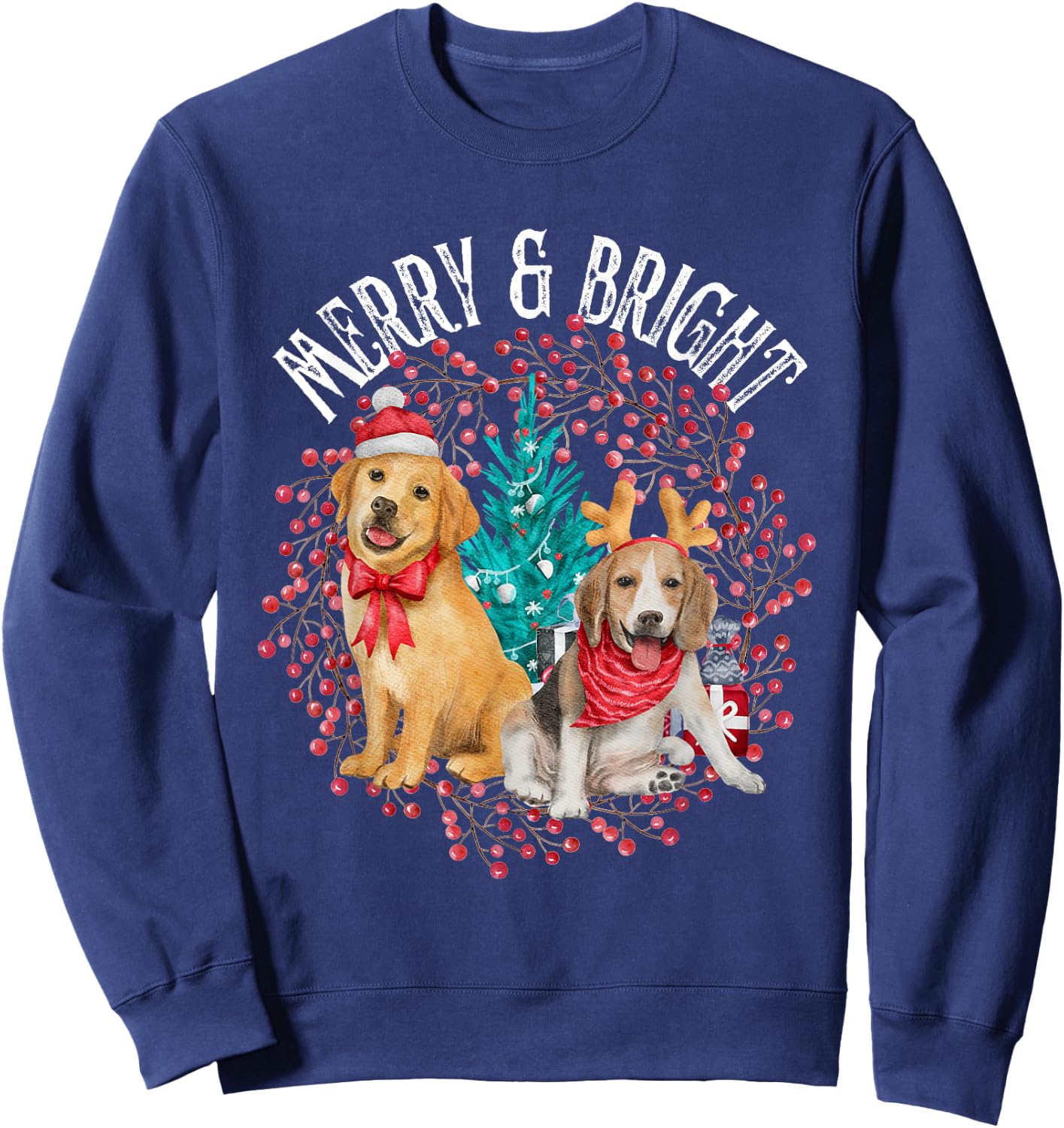 Christmas Beagle and Golden Retriever Sweatshirt - Sweatshirt | Navy