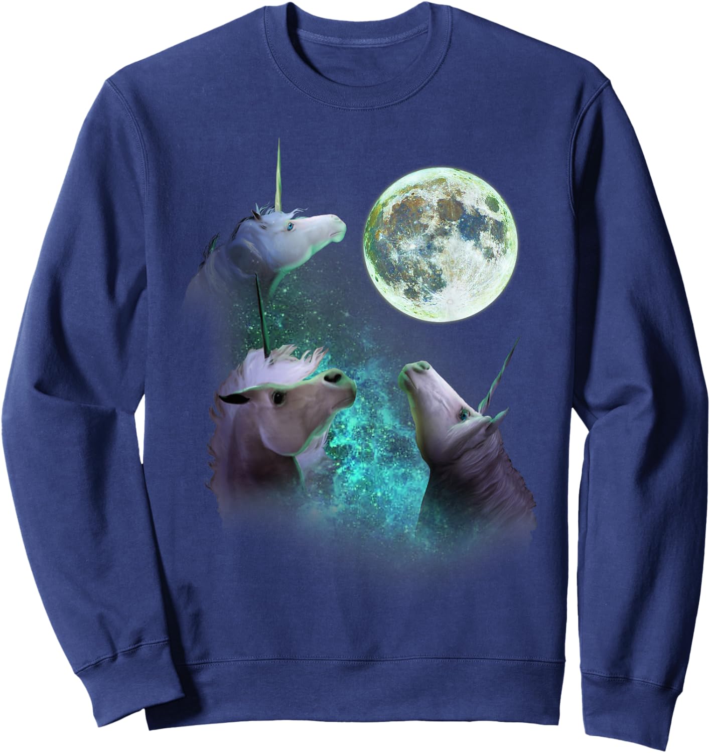 Three Unicorns Howl At Moon 3 Wolfs Wolves Funny Parody Sweatshirt - Sweatshirt | Navy