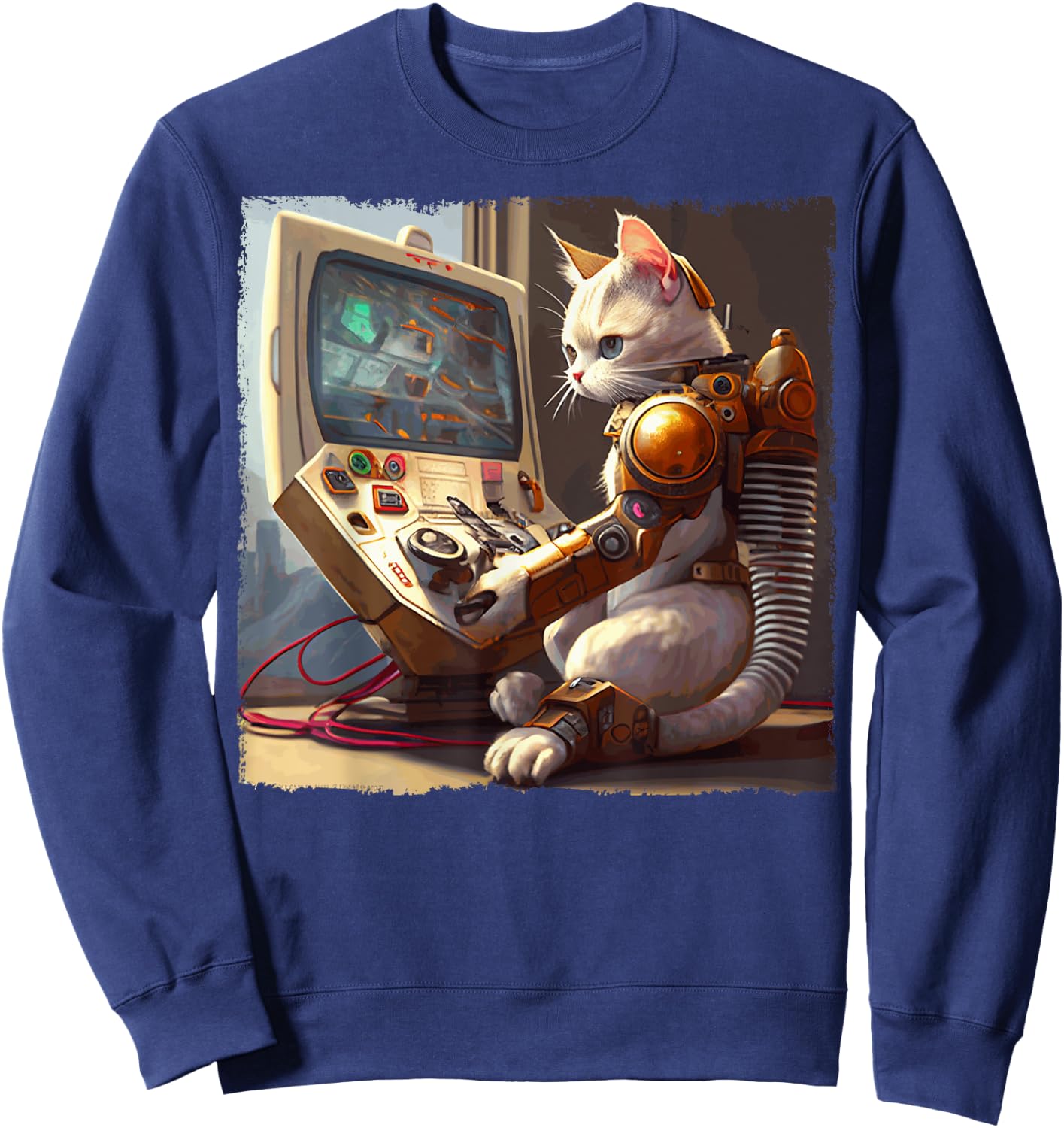 Funny Cat Robot Video Games Women Kids Sweatshirt - Sweatshirt | Navy