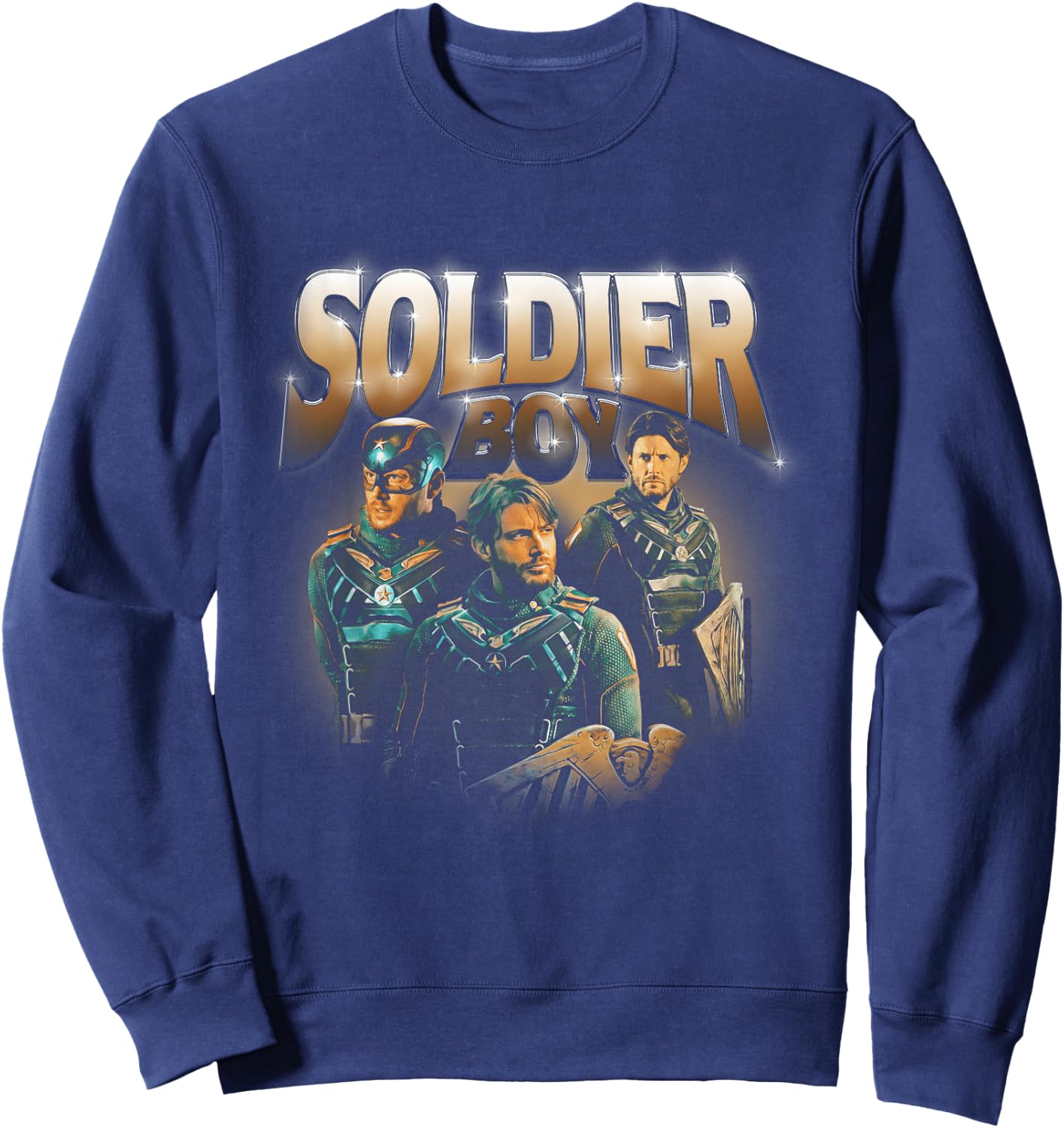 The Boys Soldier Boy Supe Character 90's Collage Sweatshirt - Sweatshirt | Navy