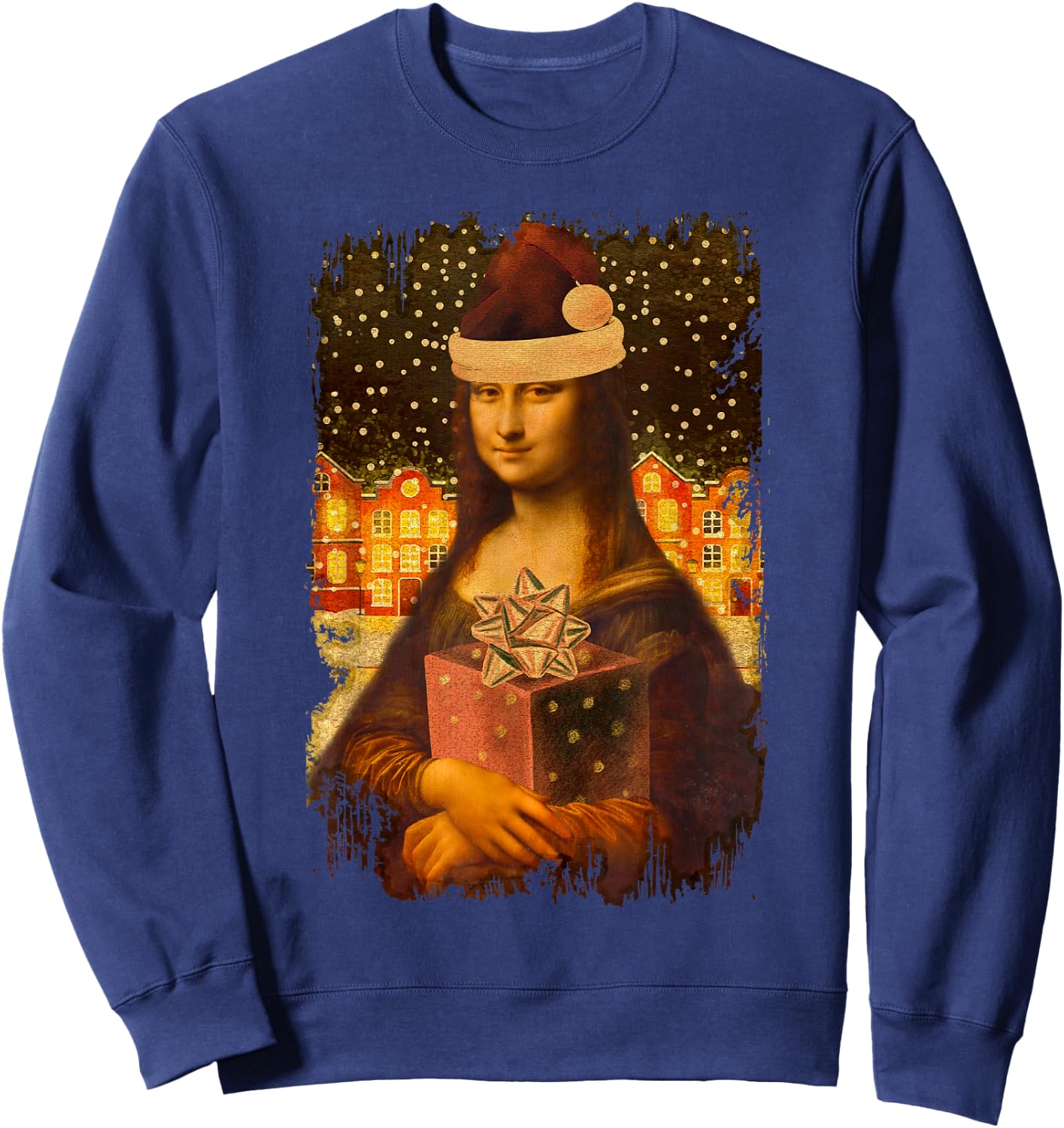 Mona Lisa with Santa Hat for Art Teacher Mona Lisa Christmas Men Women Kids Sweatshirt - Sweatshirt | Navy