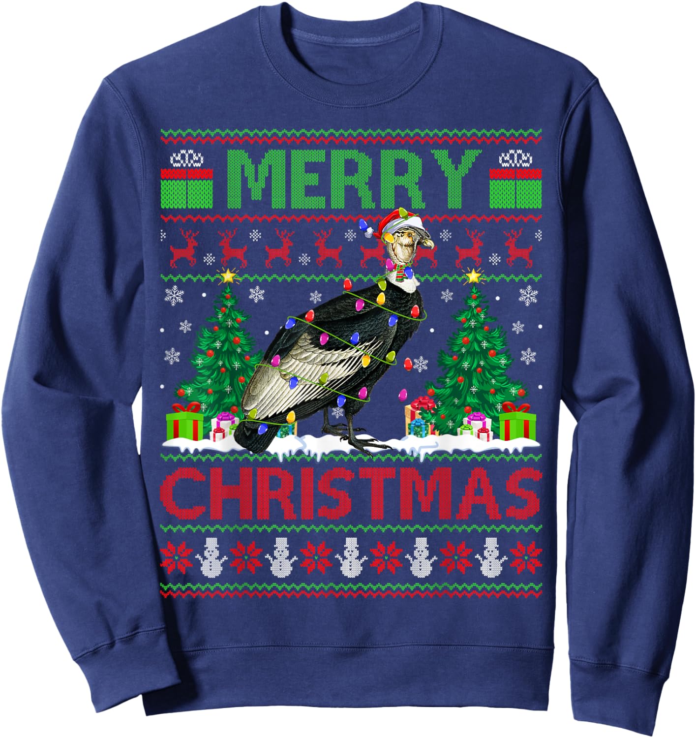 Condor Bird Lover Xmas Tree Ugly Santa Condor Christmas Sweatshirt - Sweatshirt | Navy