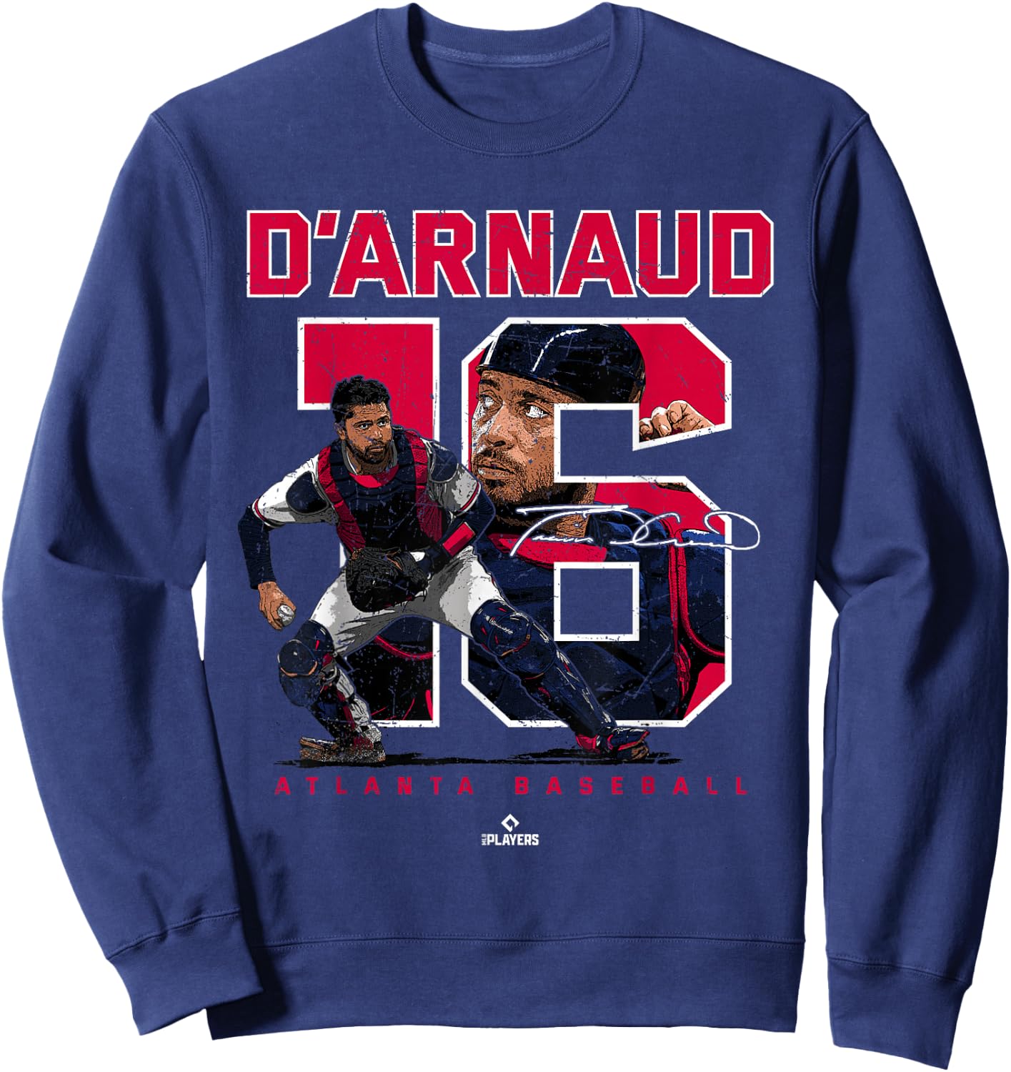 Number and Portrait Travis d Arnaud Atlanta MLBPA Sweatshirt - Sweatshirt | Navy