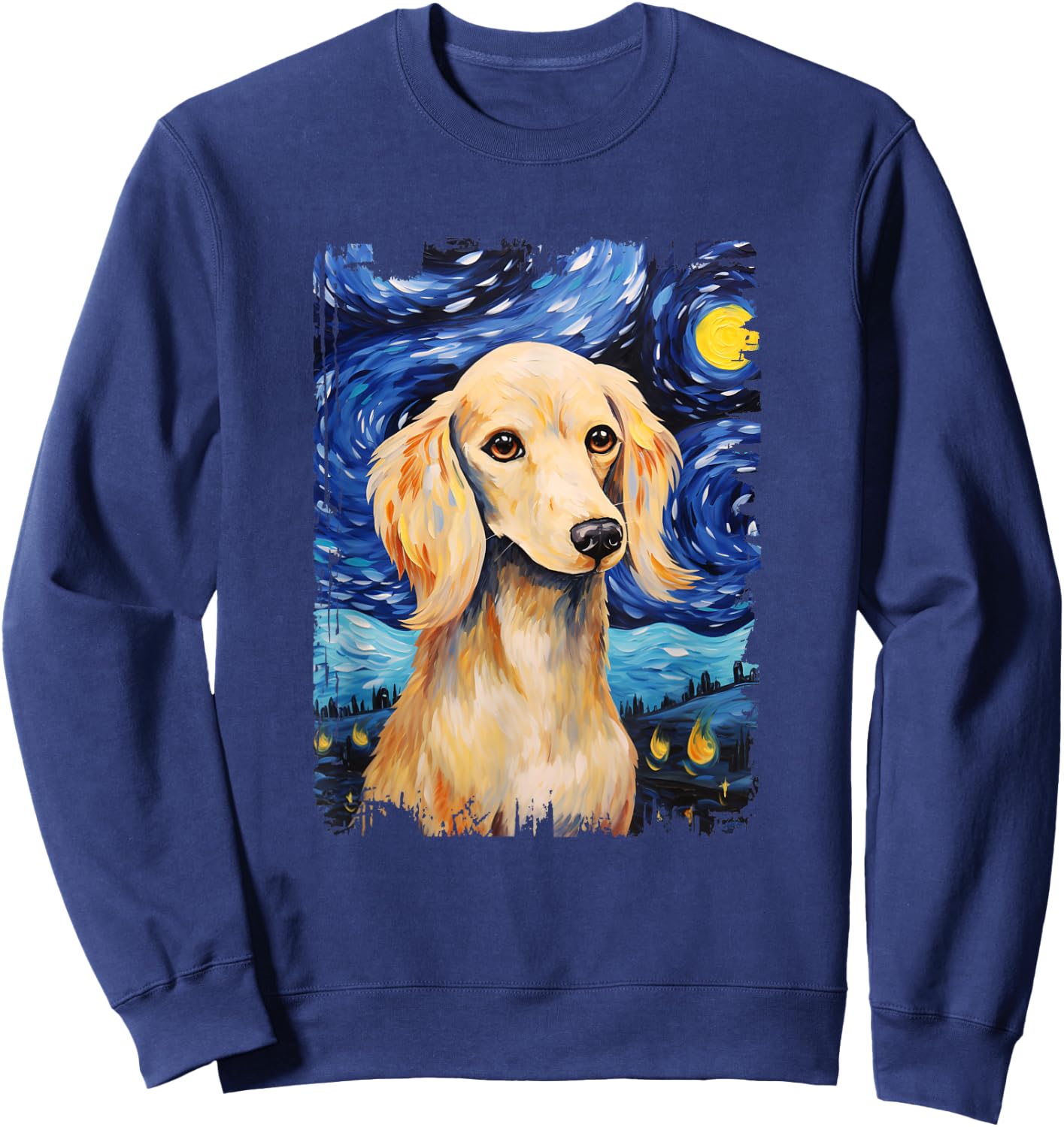 Cream Dachshund Dog Starry Night Painting Dog Mom Dad Sweatshirt - Sweatshirt | Navy