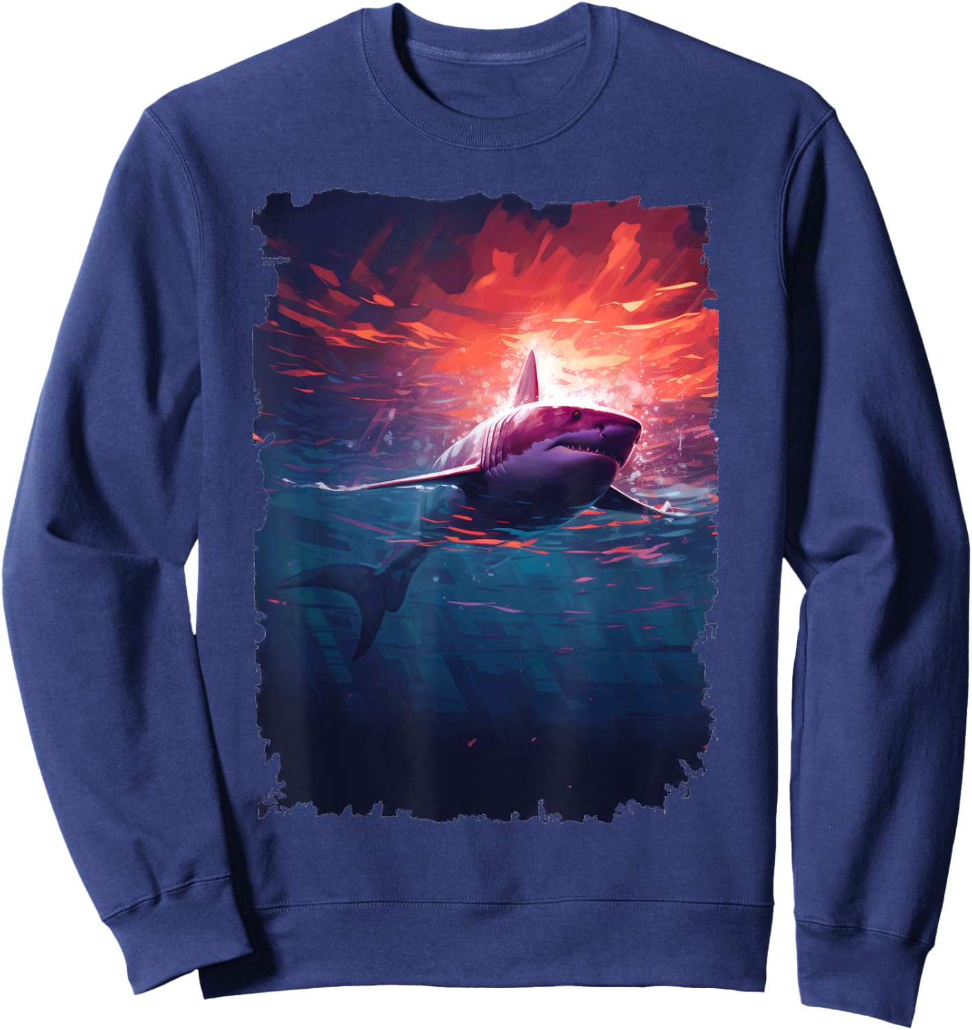 Great White Shark - Surfer Graphic Sweatshirt - Sweatshirt | Navy