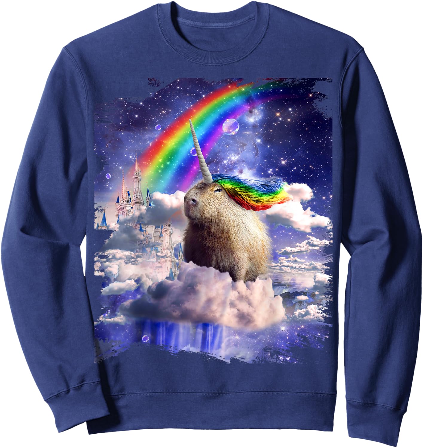 Capybaricorn Capybara Unicorn In Clouds Space Rainbow Sweatshirt - Sweatshirt | Navy