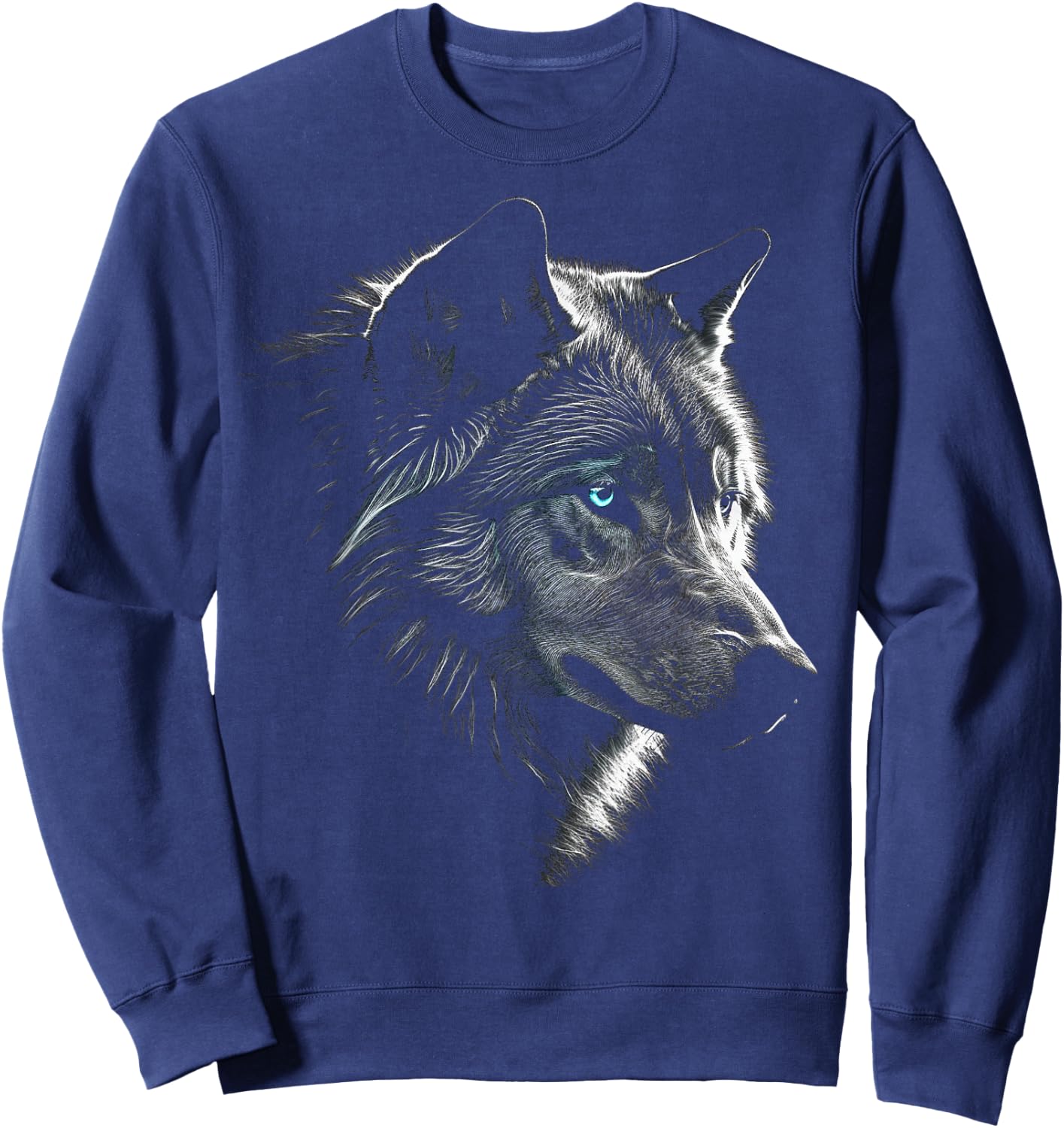 Wolf Portrait Blue Eyes - Artwork | Animal Motif Wolf Sweatshirt - Sweatshirt | Navy