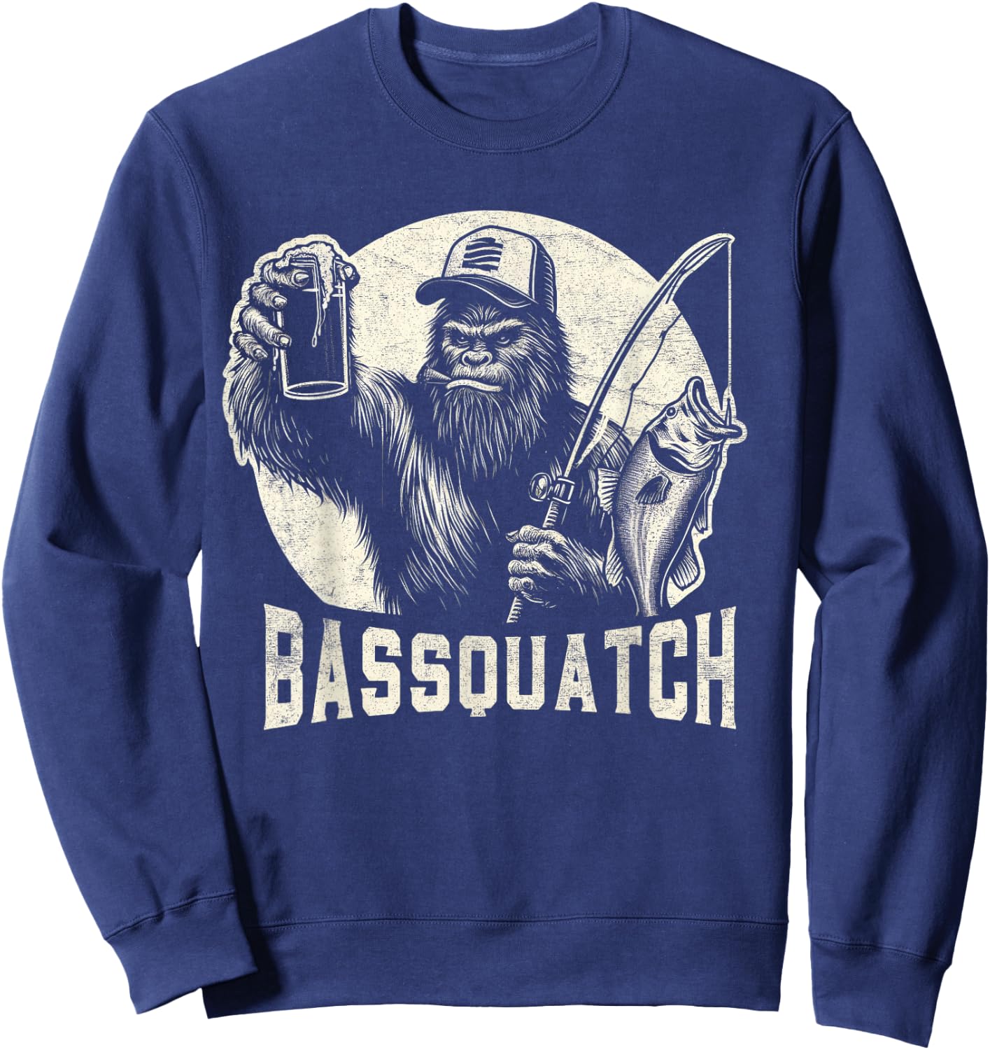 Bassquatch Sasquatch Men's Bass Fishing Bigfoot 80's Vintage Sweatshirt - Sweatshirt | Navy