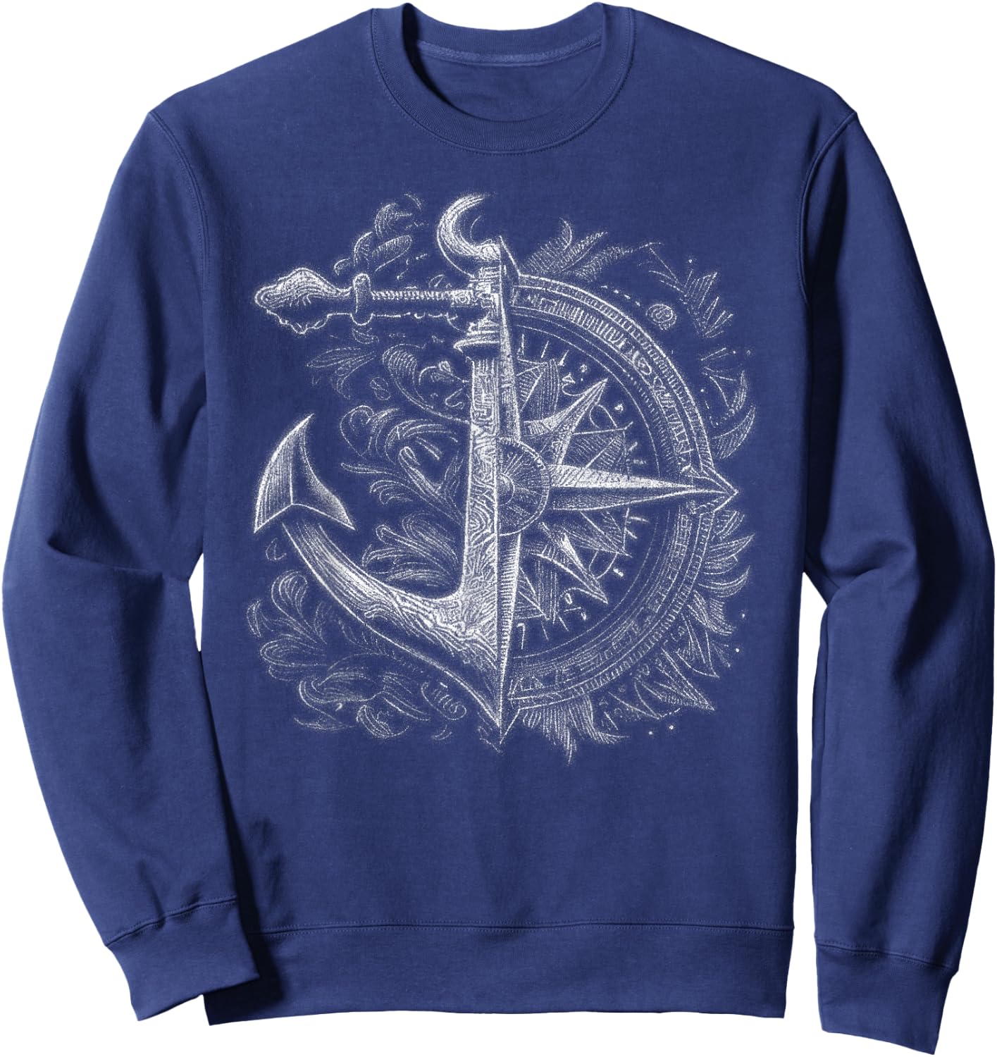 Compass and Anchor Boating Ocean sea Retro Vintage Sailor Sweatshirt - Sweatshirt | Navy