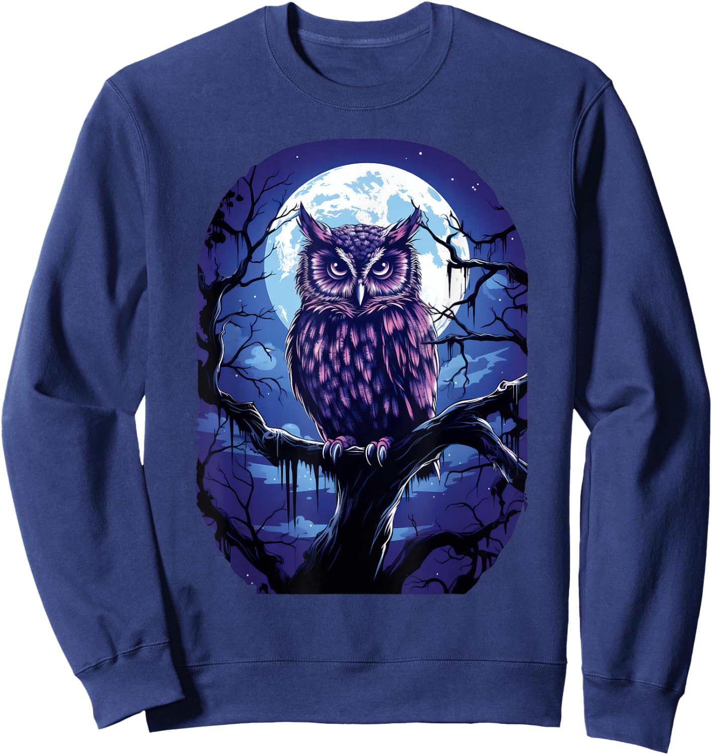Owl Moon Graphic Women Men Girls Boys Sweatshirt - Sweatshirt | Navy