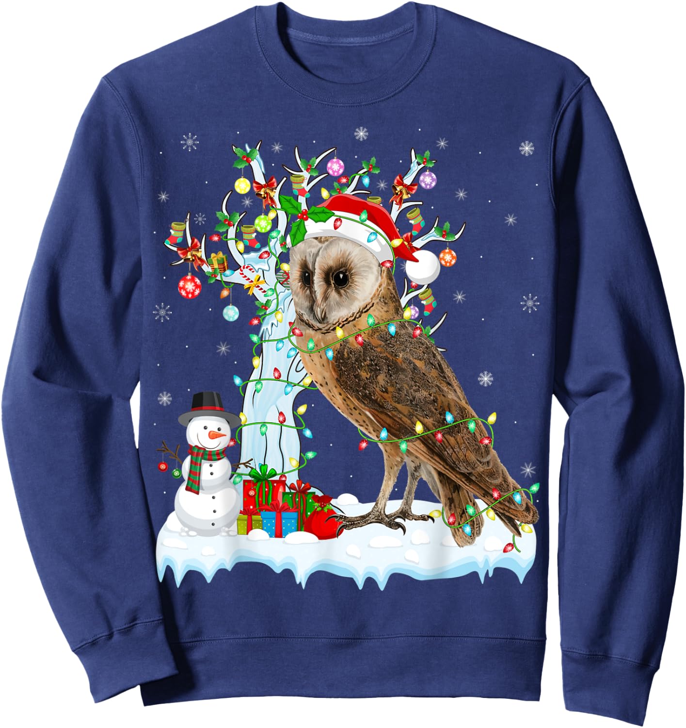 Barn Owl Bird Xmas Element Tree Lighting Barn Owl Christmas Sweatshirt - Sweatshirt | Navy