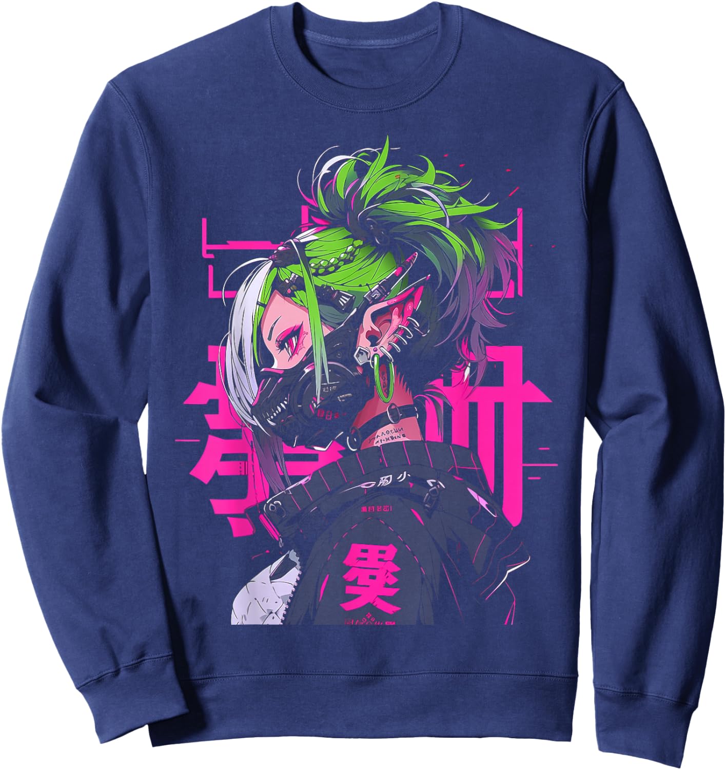 Anime Manga Cyberpunk Aesthetic Techwear Harajuku Sweatshirt - Sweatshirt | Navy