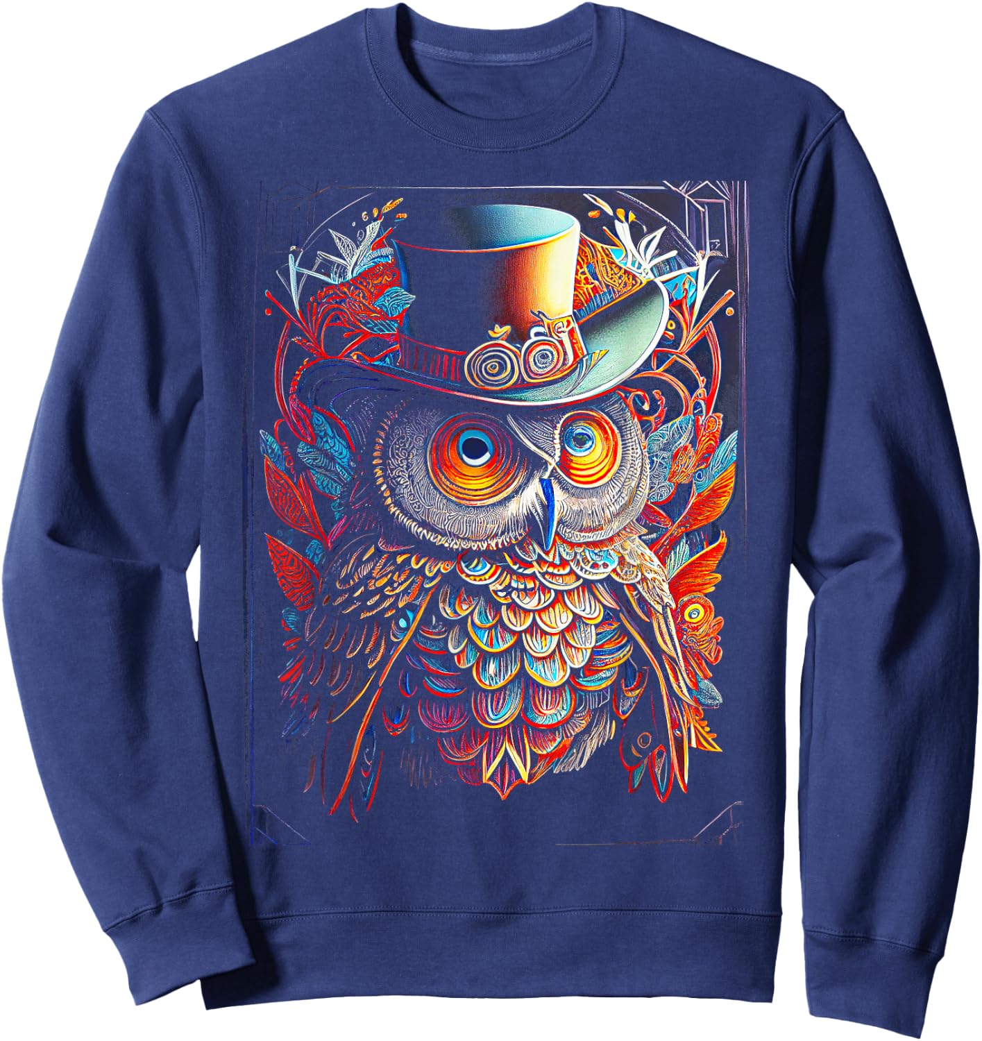 Owl Colorful Bird Art Owl Graphic Animal Owls Owl Sweatshirt - Sweatshirt | Navy