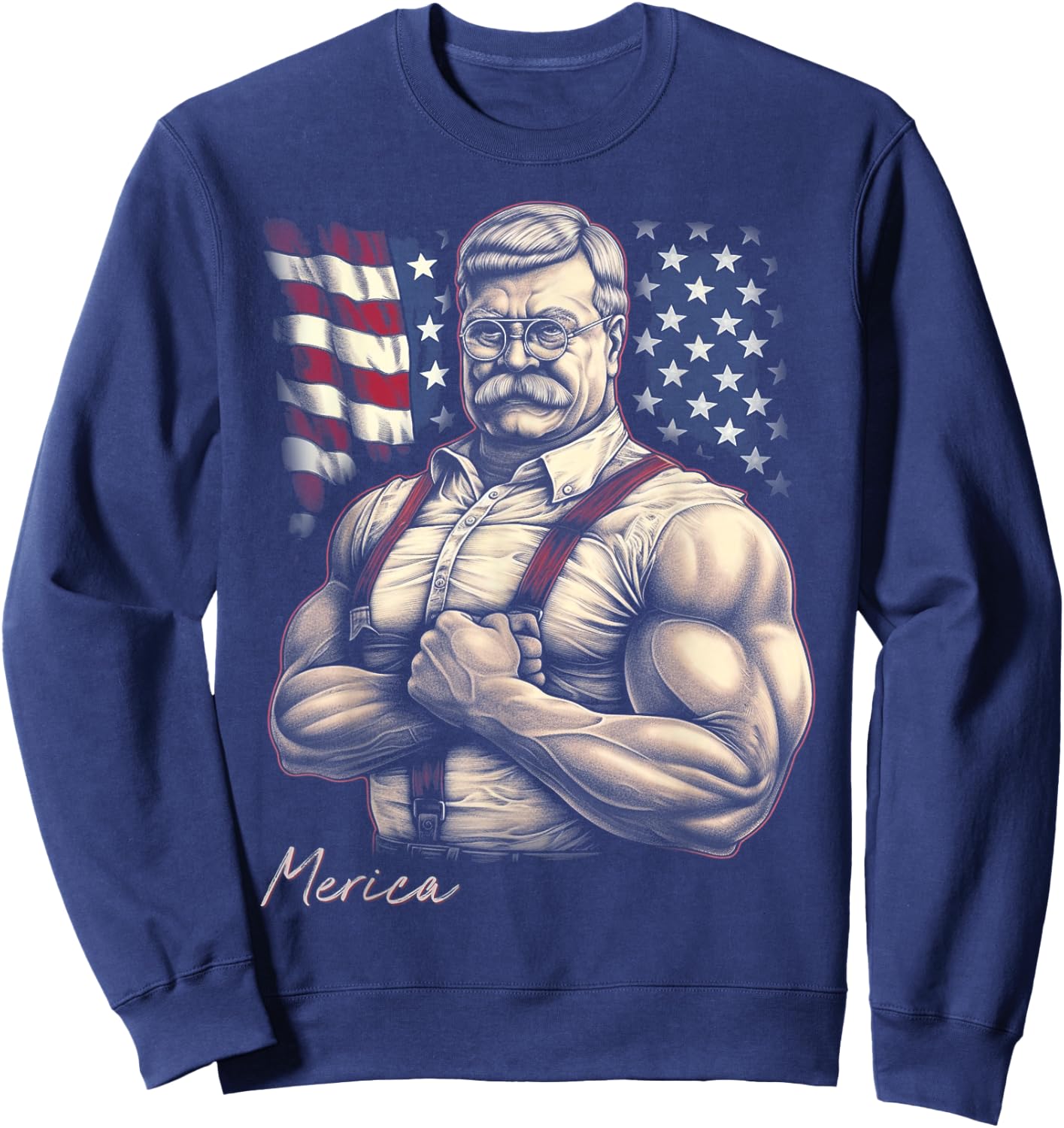USA 4th Of July, Teddy Roosevelt Funny Workout Muscles Women Kids Men Sweatshirt - Sweatshirt | Navy