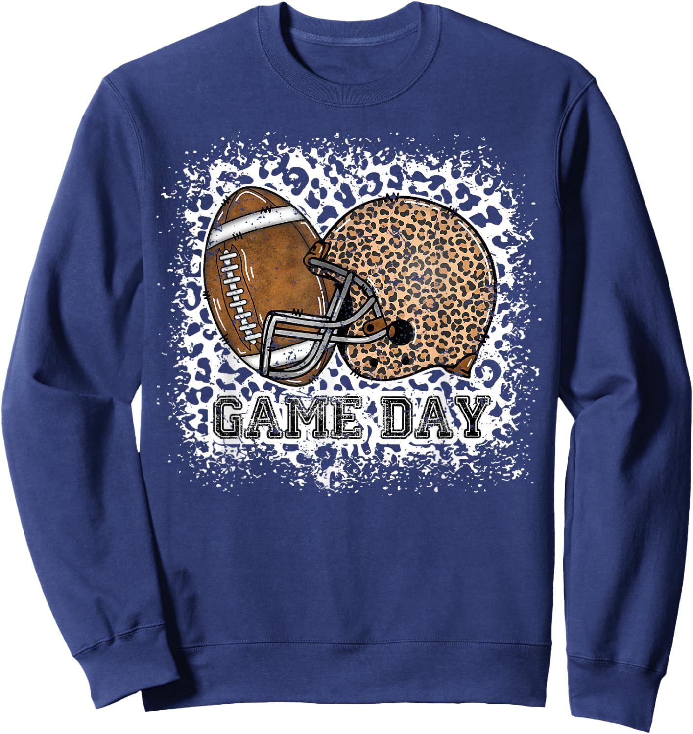 Bleached Game Day Leopard Football Helmet Sport Mom Girls Sweatshirt - Sweatshirt | Navy