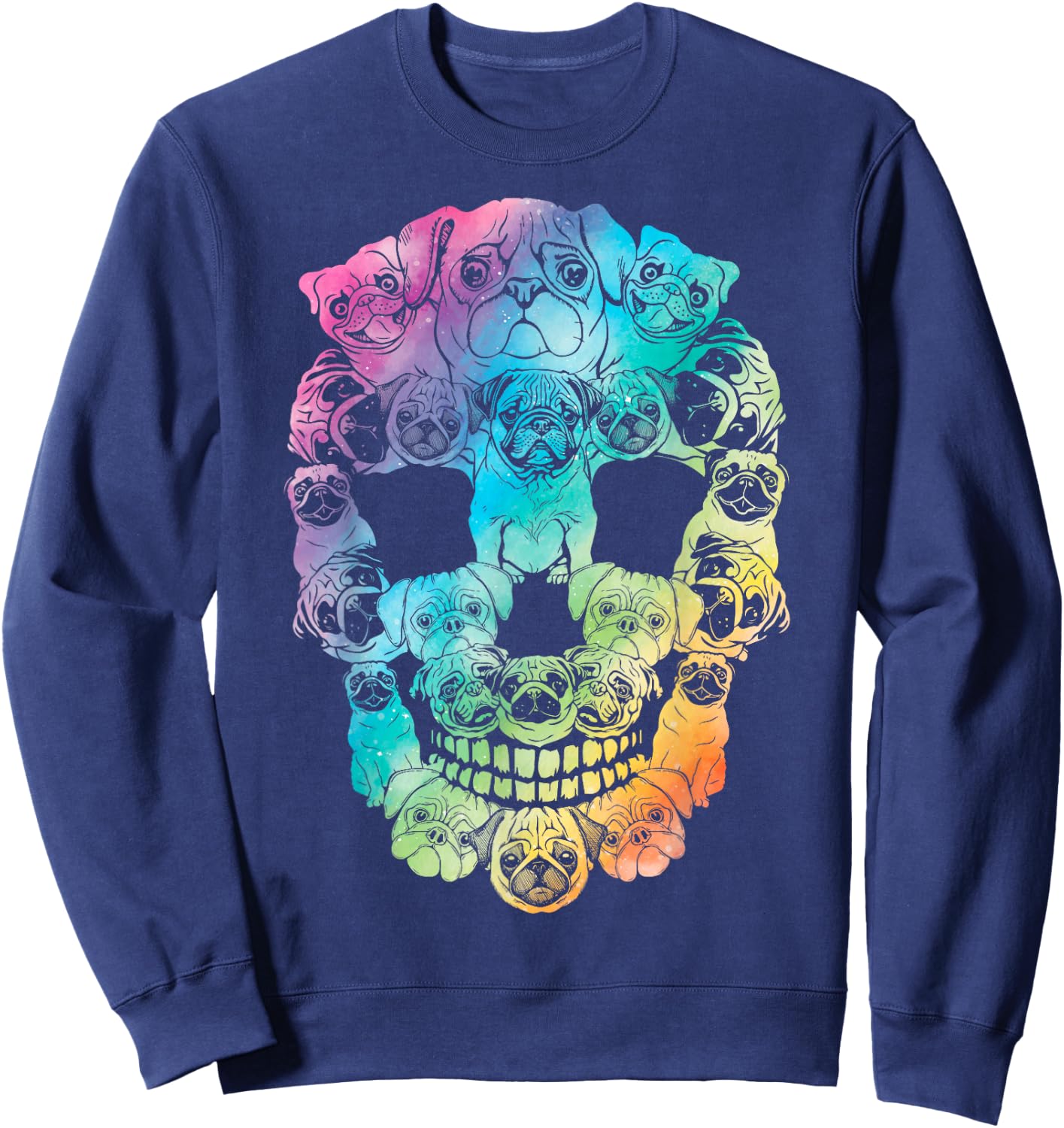 Halloween Pug skull skeleton Pug Dog costume Pug tie dye Women Kids Sweatshirt - Sweatshirt | Navy