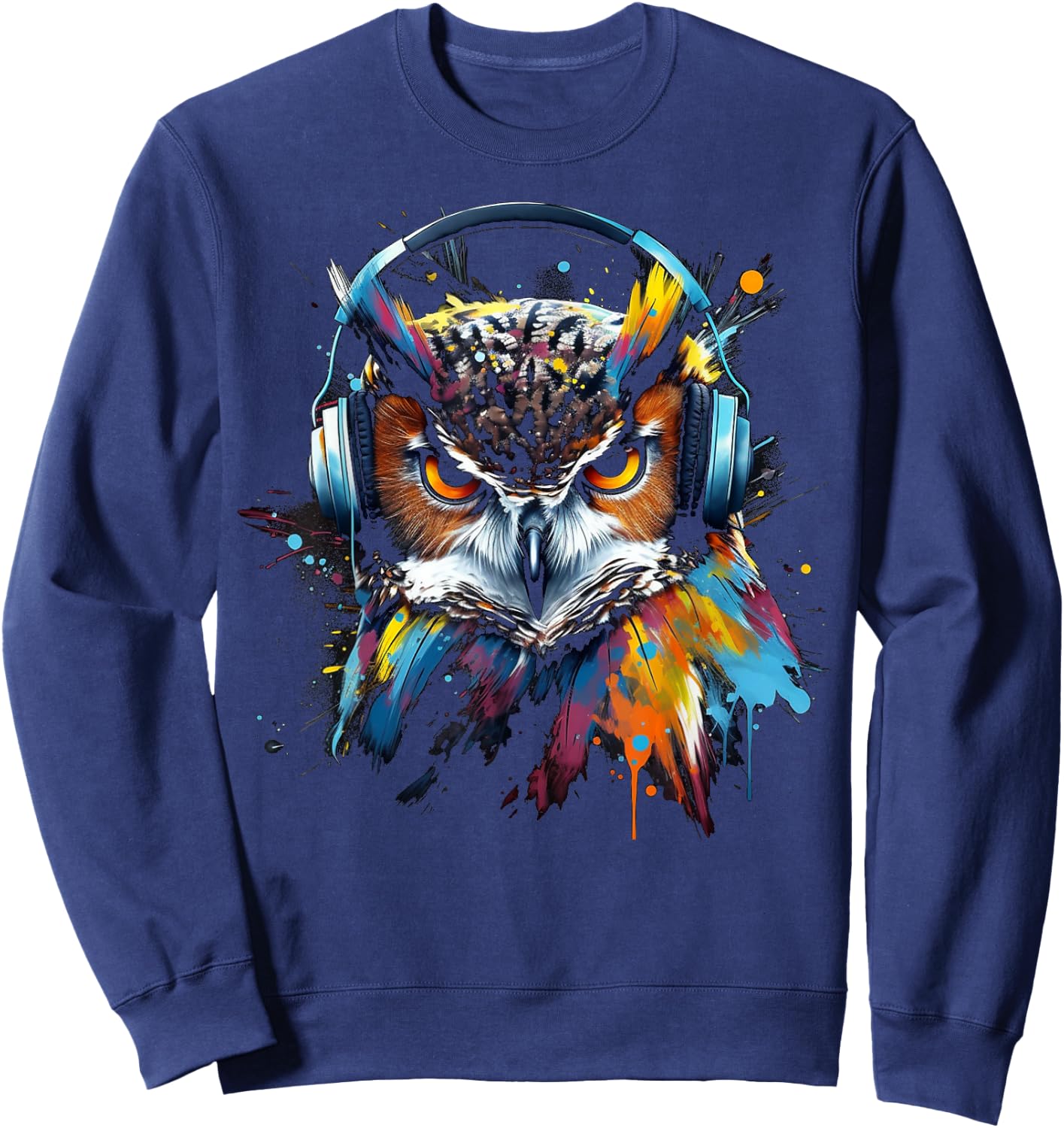 Owl Music Colourful Bird Headphones Art Animal Owl Sweatshirt - Sweatshirt | Navy