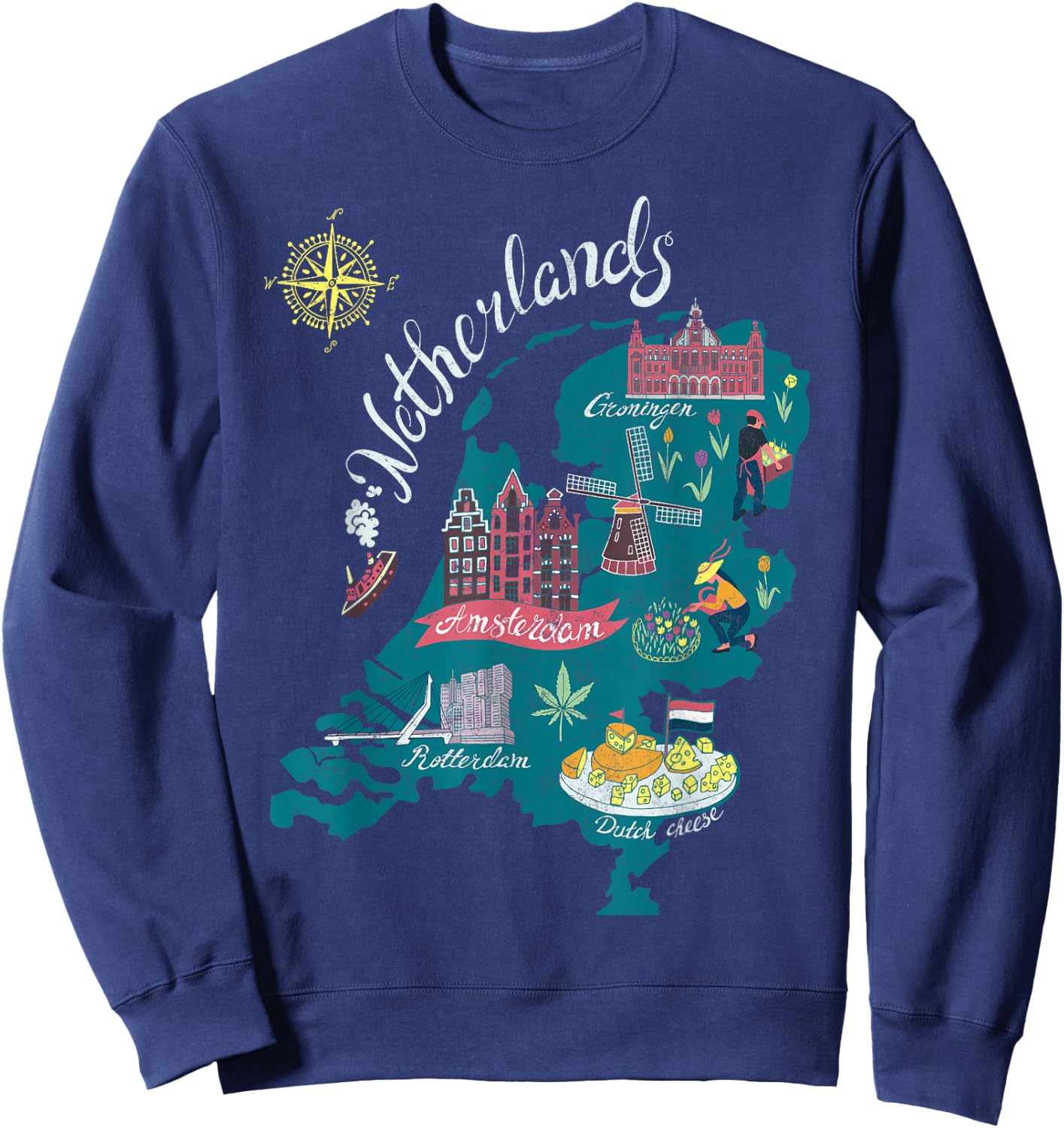 Europe Netherlands Map Holland Amsterdam Vacation Souvenir Sweatshirt - Sweatshirt | Navy