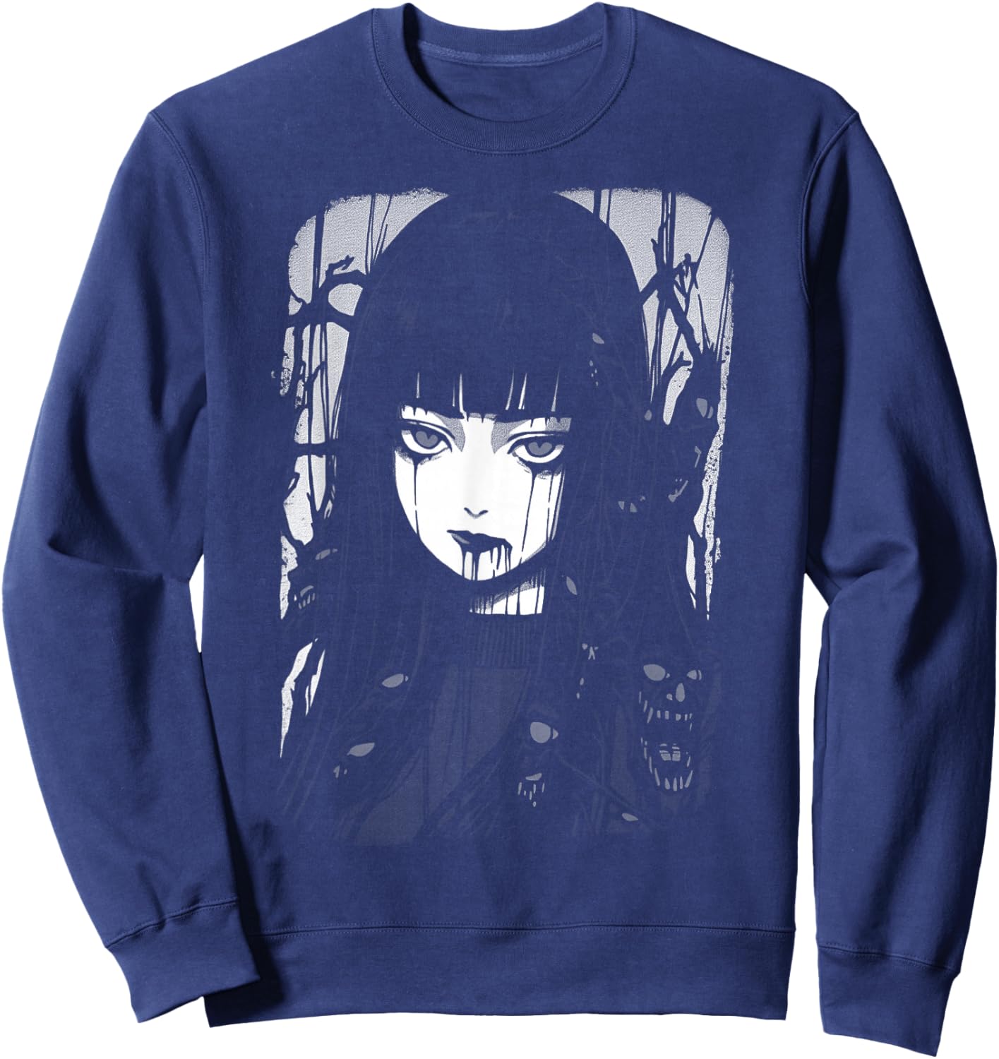 Creepy Japanese Anime Manga Horror | Pastel Goth Grunge Sweatshirt - Sweatshirt | Navy