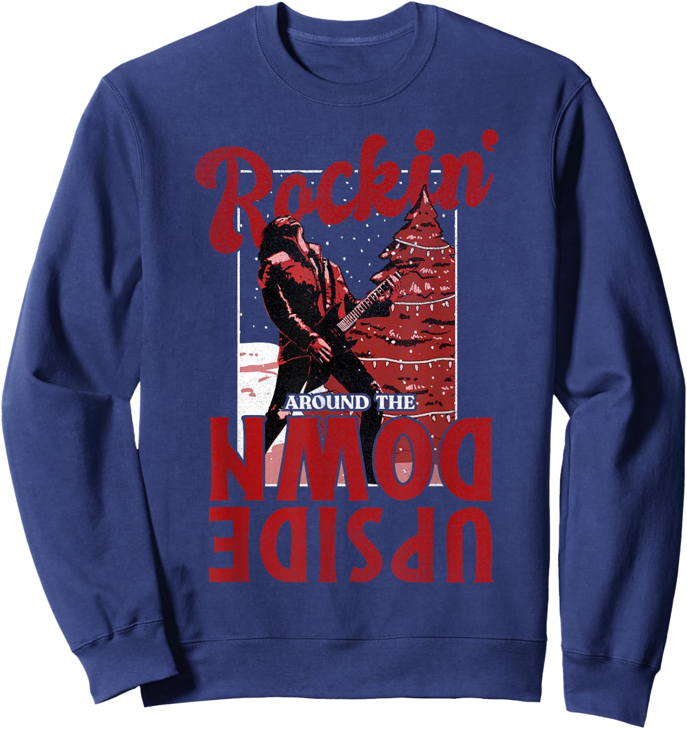 Stranger Things Christmas Eddie Munson Rockin' Upside Down Sweatshirt - Sweatshirt | Navy