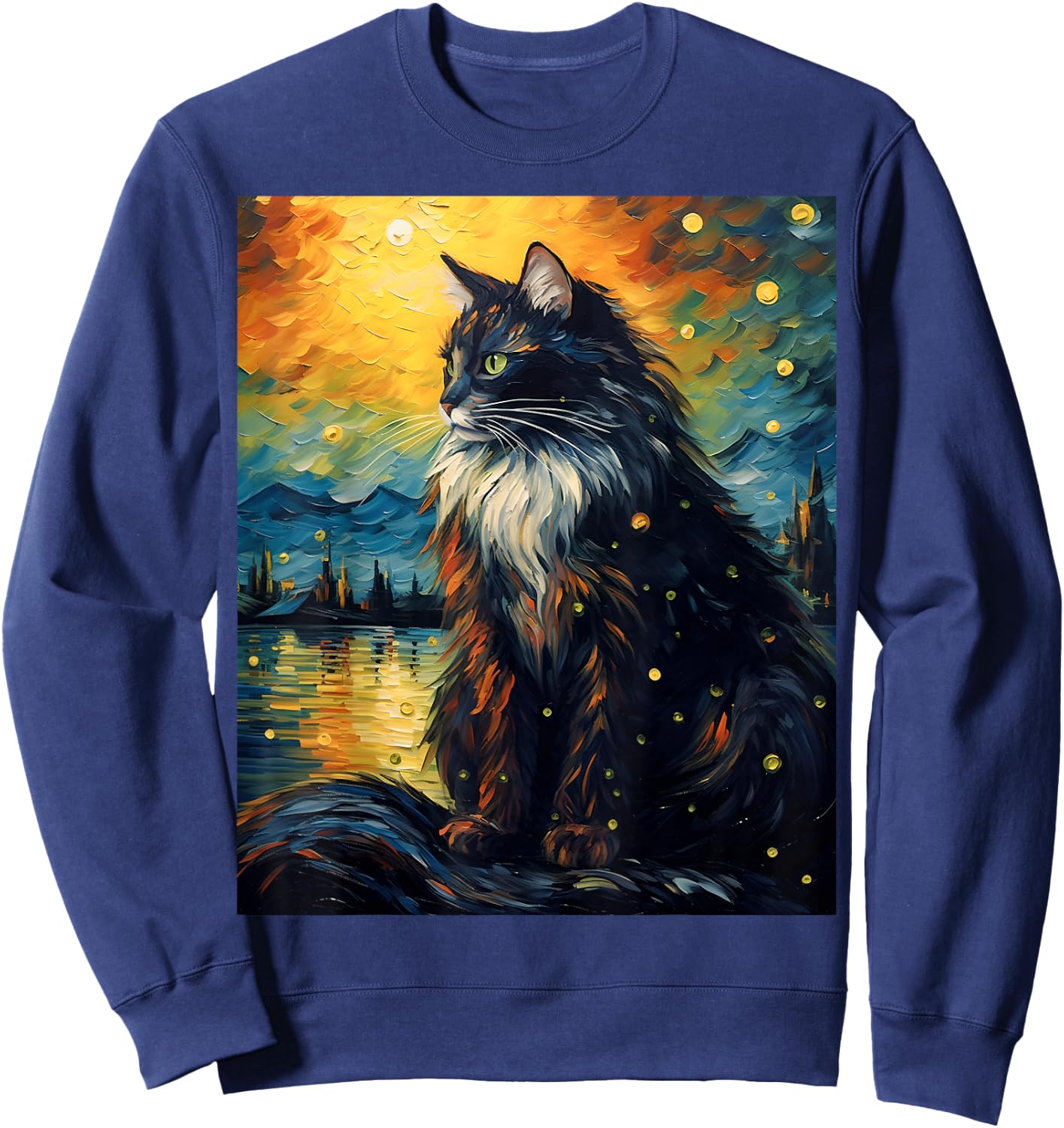 Surreal Starry Night Norwegian Forest Cat Men Women Girls Kids Sweatshirt - Sweatshirt | Navy